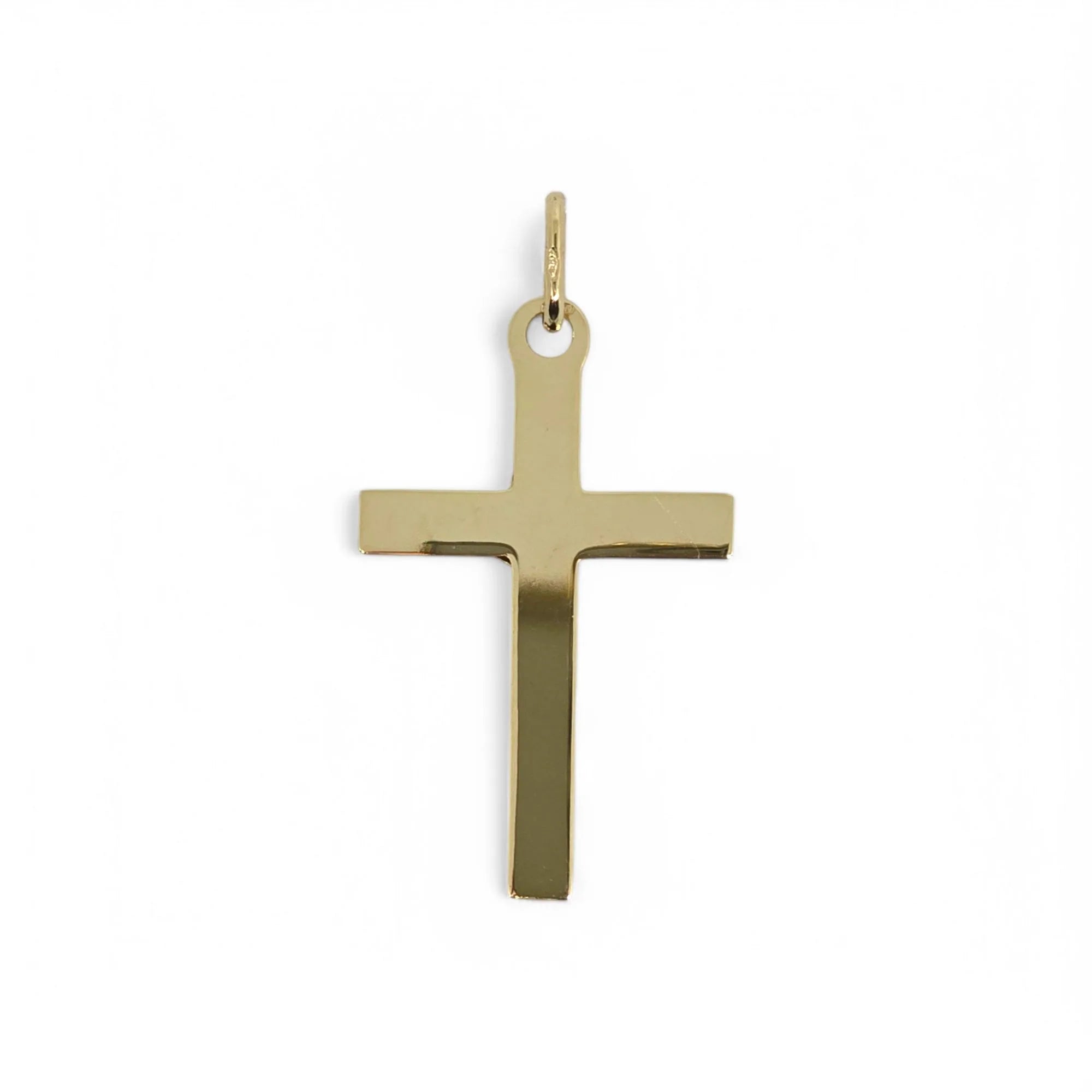 Flacher Kreuzanhänger aus 9 Karat Gelbgold mit Christus