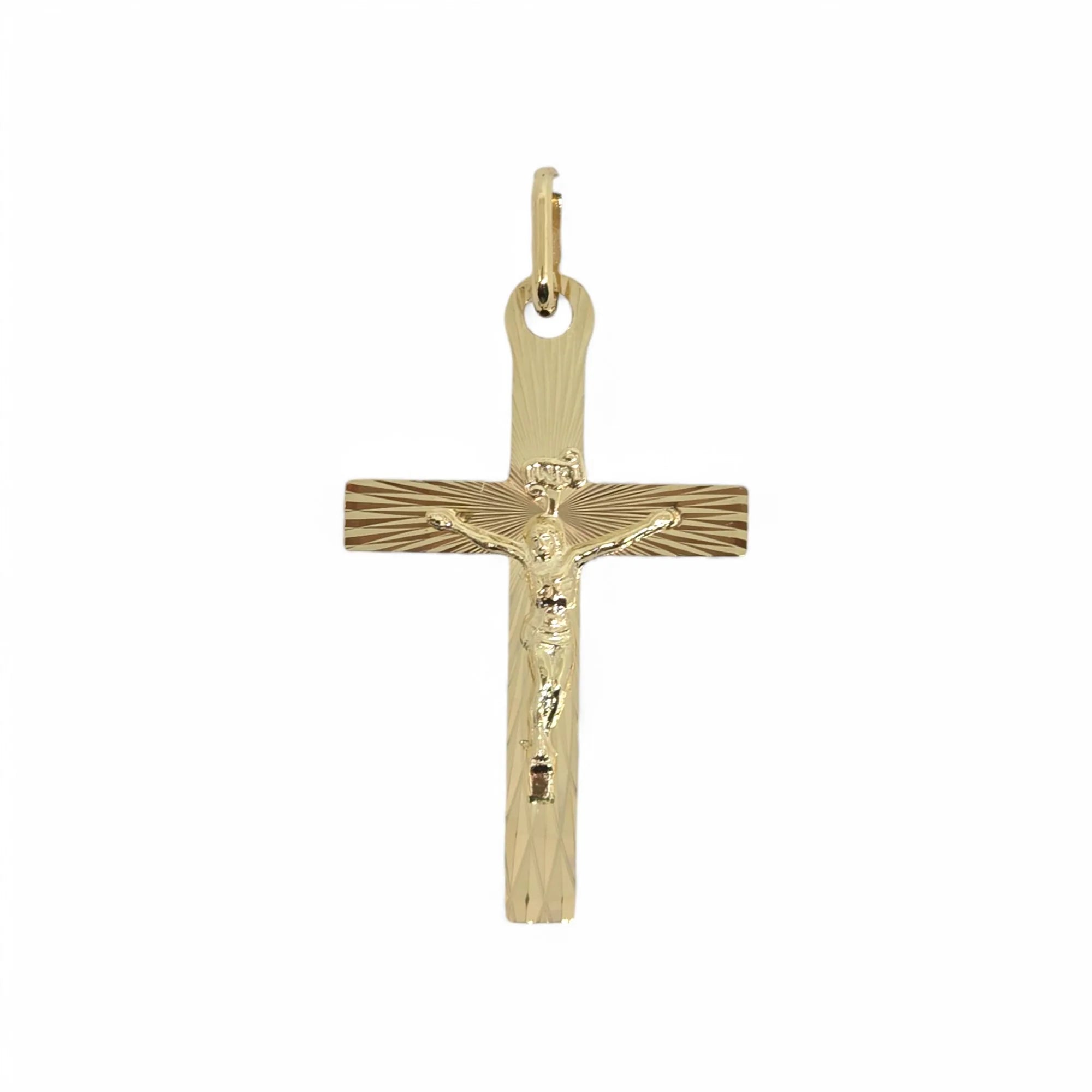 Flacher Kreuzanhänger aus 9 Karat Gelbgold mit Christus