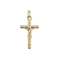 Pendente croce scatolata in oro giallo 9 carati con cristo