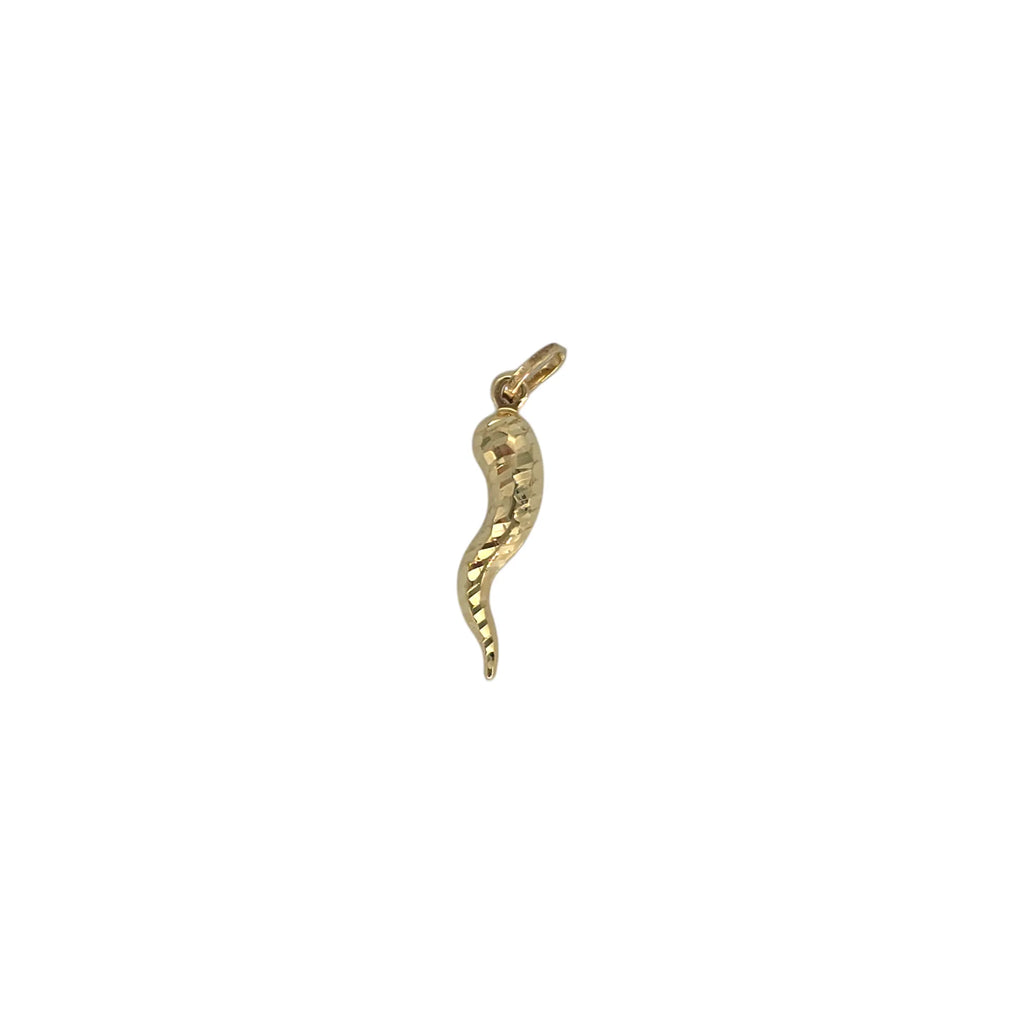 Pendente in oro 18kt corno napoletano diamantato e retro lucido