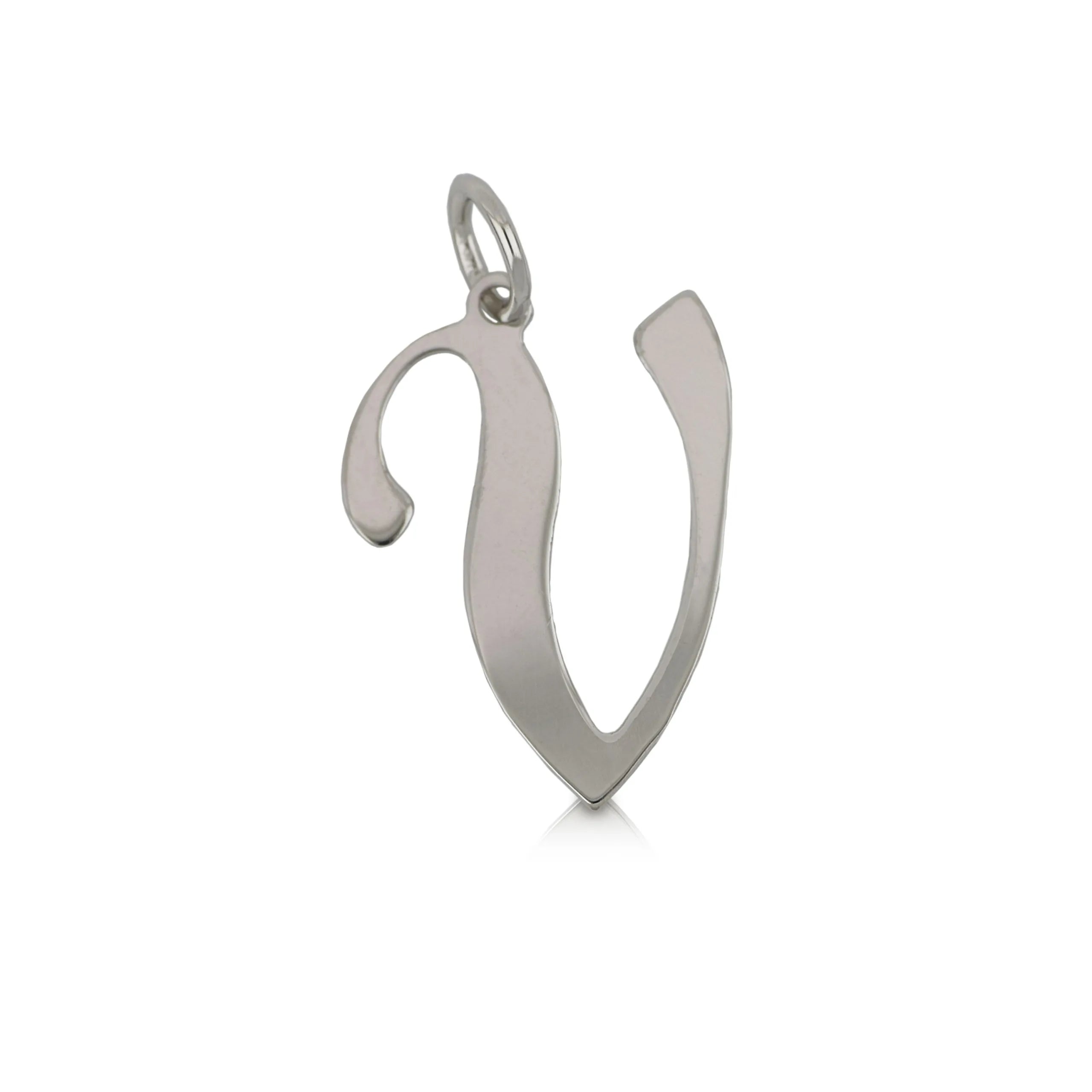 Pendente in oro bianco 18kt lettera V in corsivo