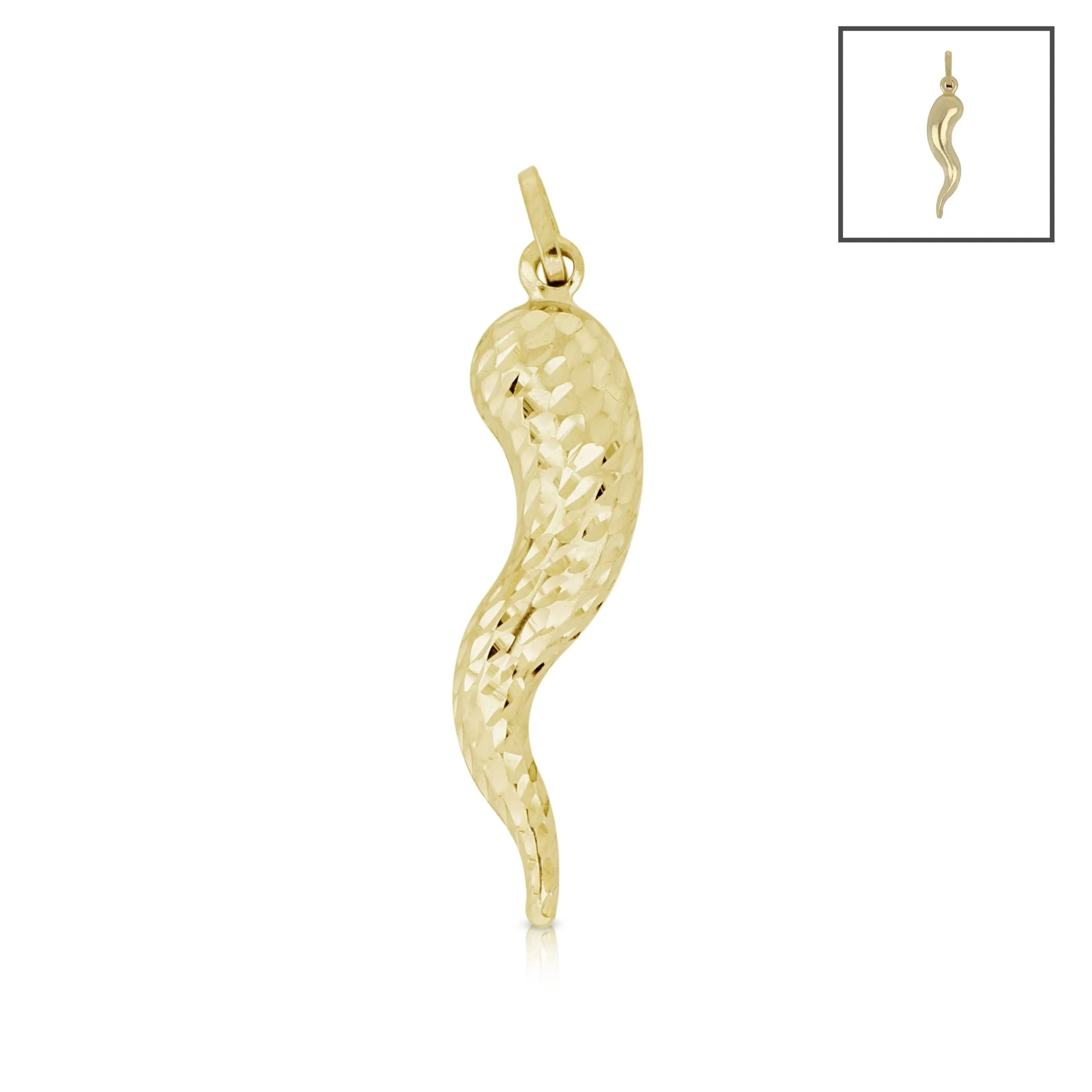 Pendente in oro giallo 18 kt a forma di corno napoletano