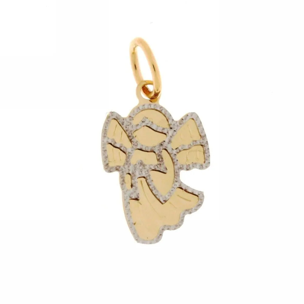Pendente in oro giallo e bianco a forma di angelo