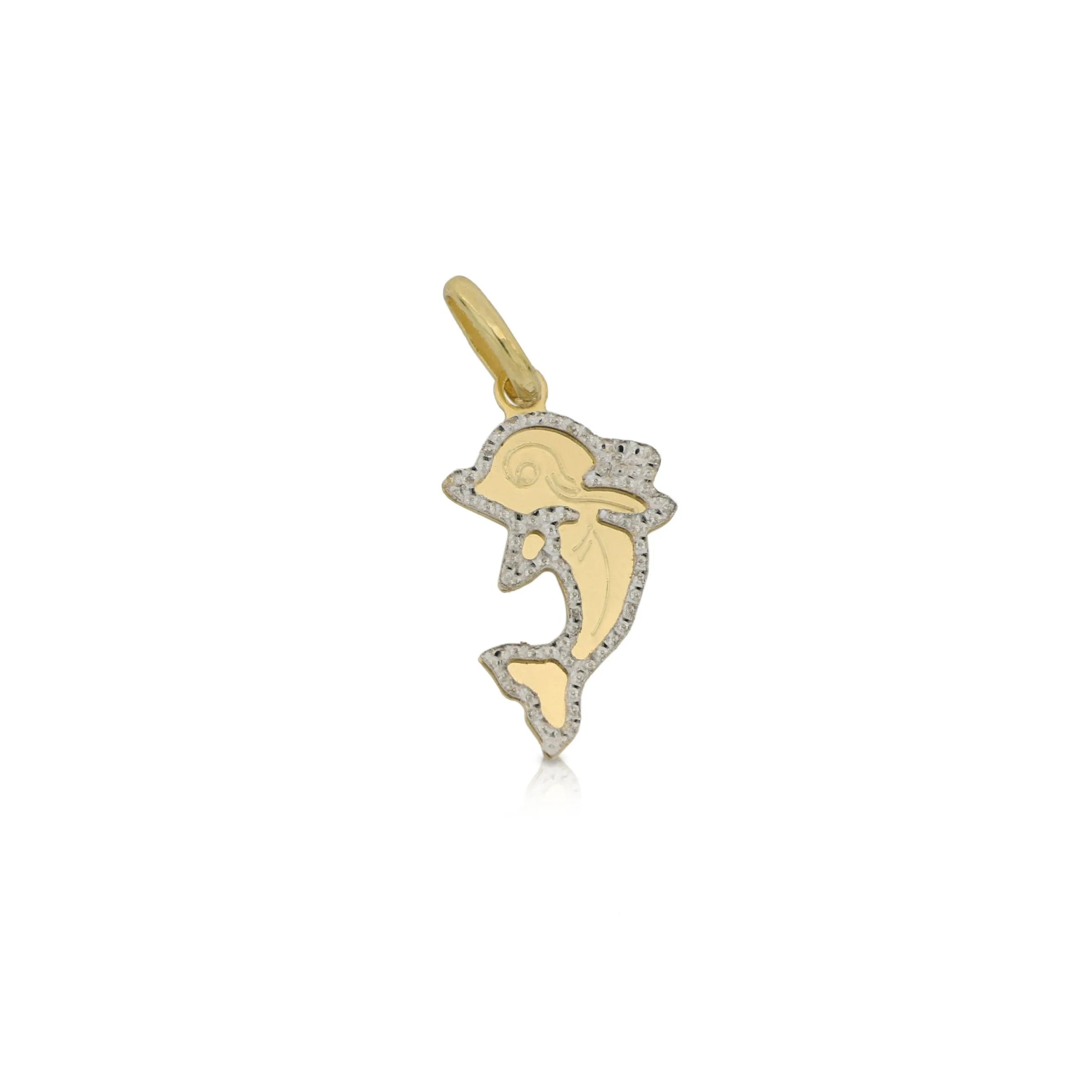 Pendente in oro giallo e bianco a forma di delfino