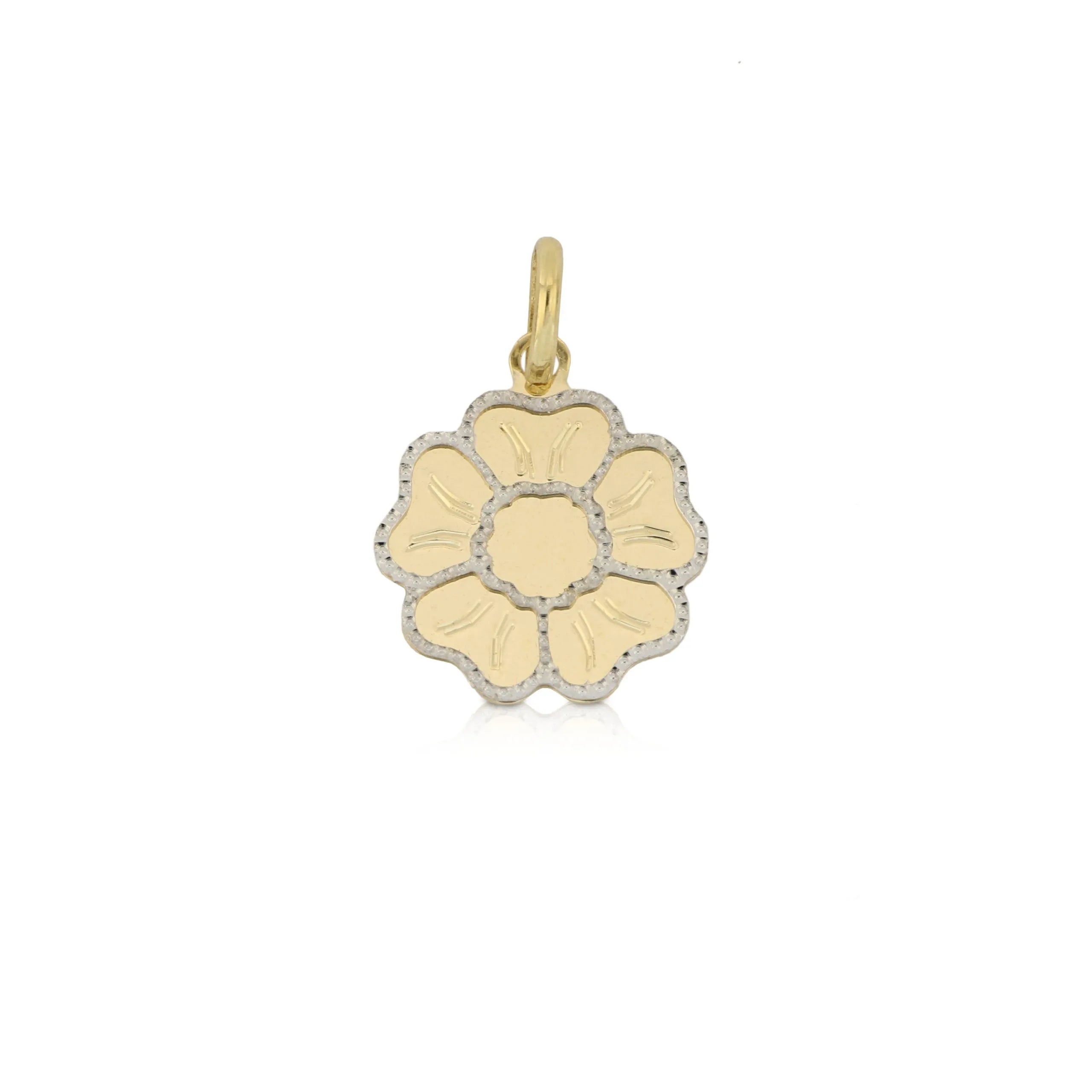 Pendente in oro giallo e bianco a forma di fiore