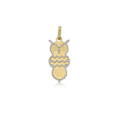 Pendentif en or jaune et blanc en forme de chouette