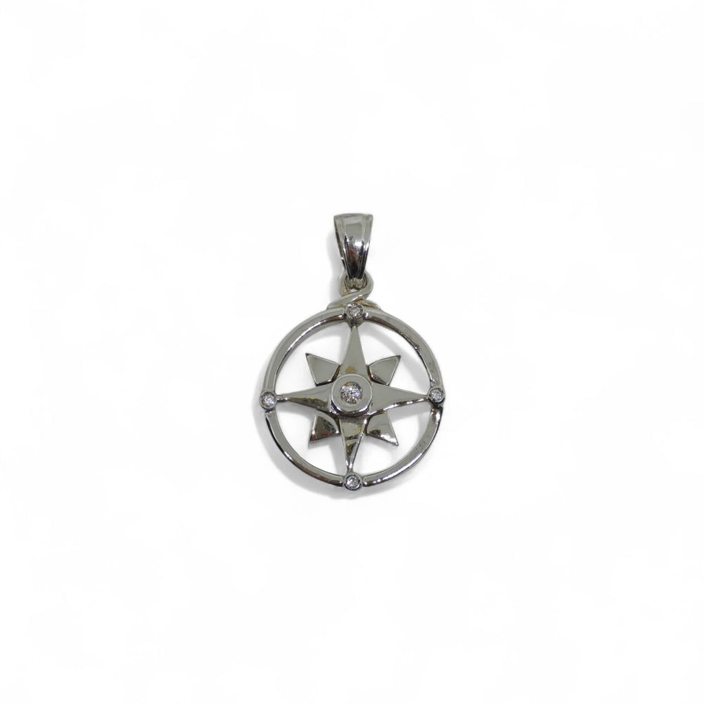 Pendente rosa dei venti in oro bianco 18 kt con diamanti