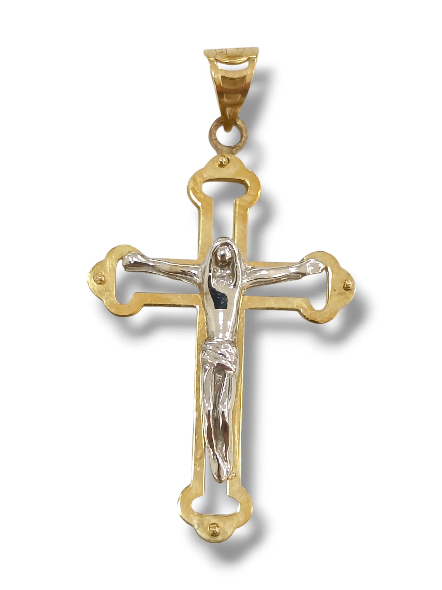 Pendente croce con cristo in oro bicolore 375 Igold