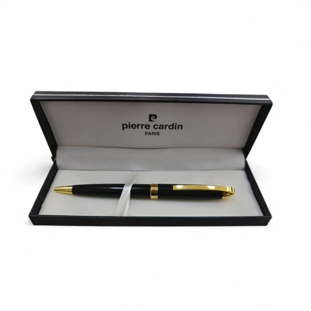 Kugelschreiber Pierre Cardin, schwarz mit goldfarbenen Beschlägen und Etui