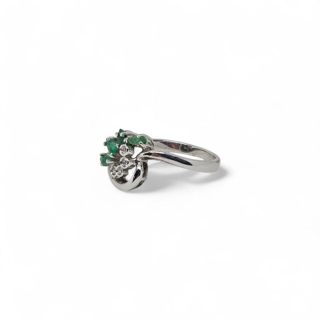 Anello donna in oro bianco con Diamanti e Smeraldi