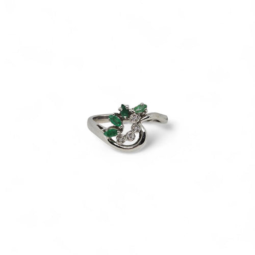 Anello donna in oro bianco con Diamanti e Smeraldi