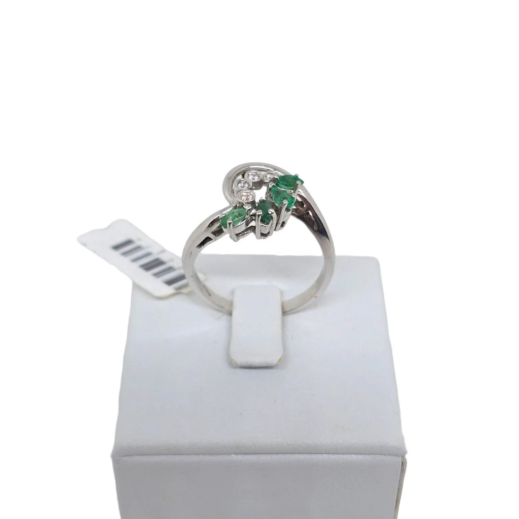 Anello donna in oro bianco con Diamanti e Smeraldi