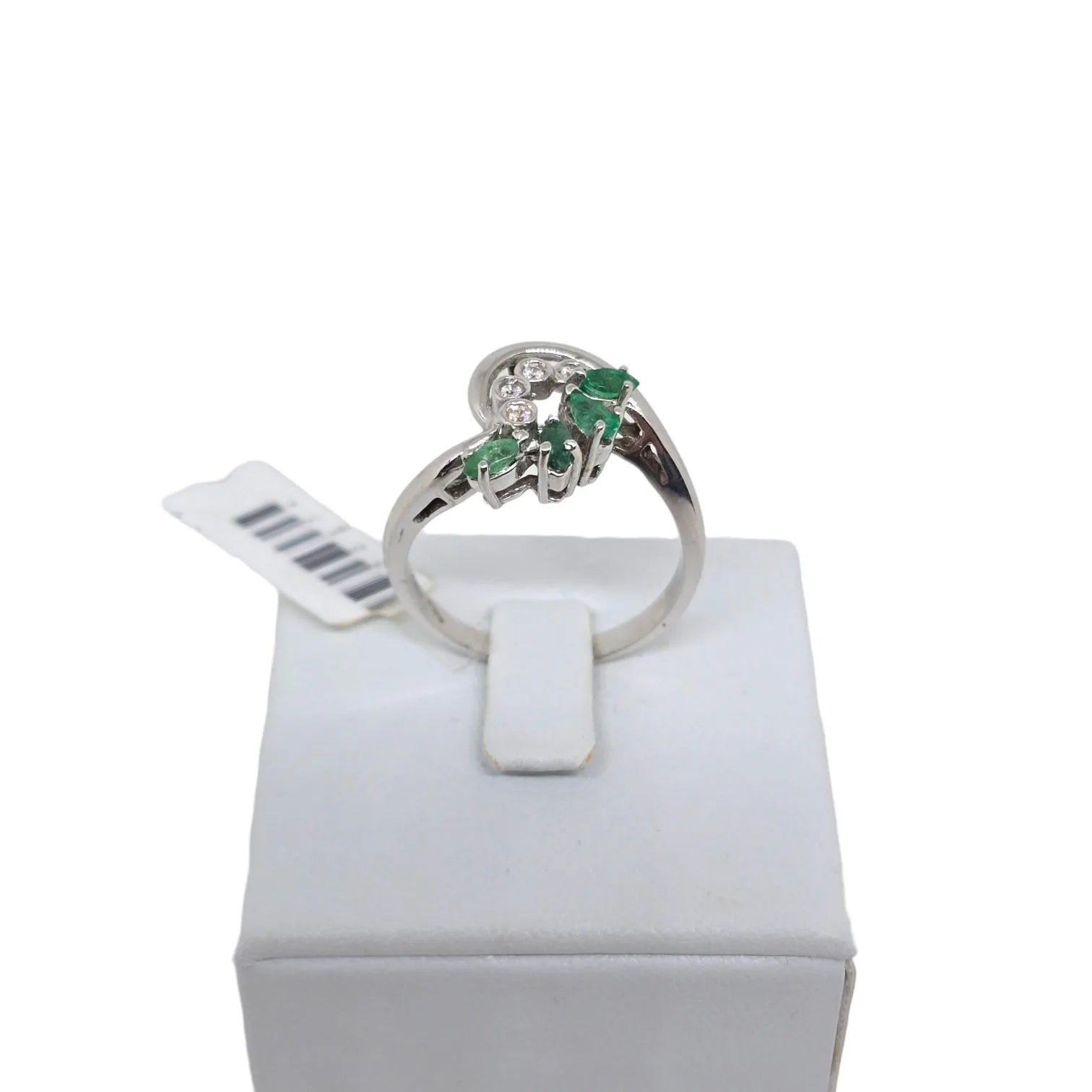 Anello donna in oro bianco con Diamanti e Smeraldi
