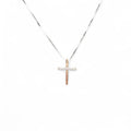 Collana in Oro Bianco con Pendente a Croce Bicolore in Oro Rosa e Oro Bianco