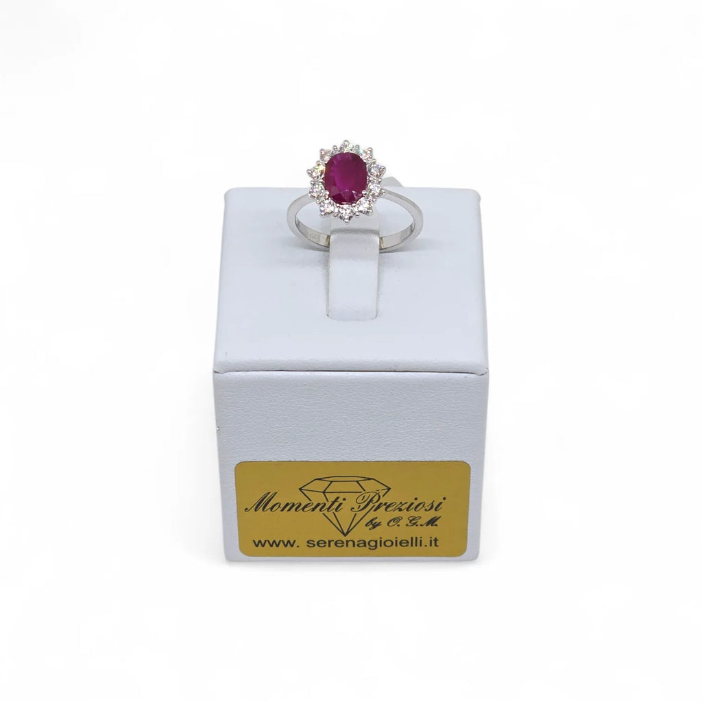 Anello donna PG gioielli in oro bianco, diamanti e rubino ANROUGE-R