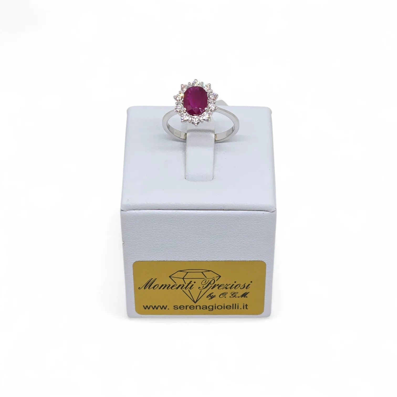 Anello donna PG gioielli in oro bianco, diamanti e rubino ANROUGE-R