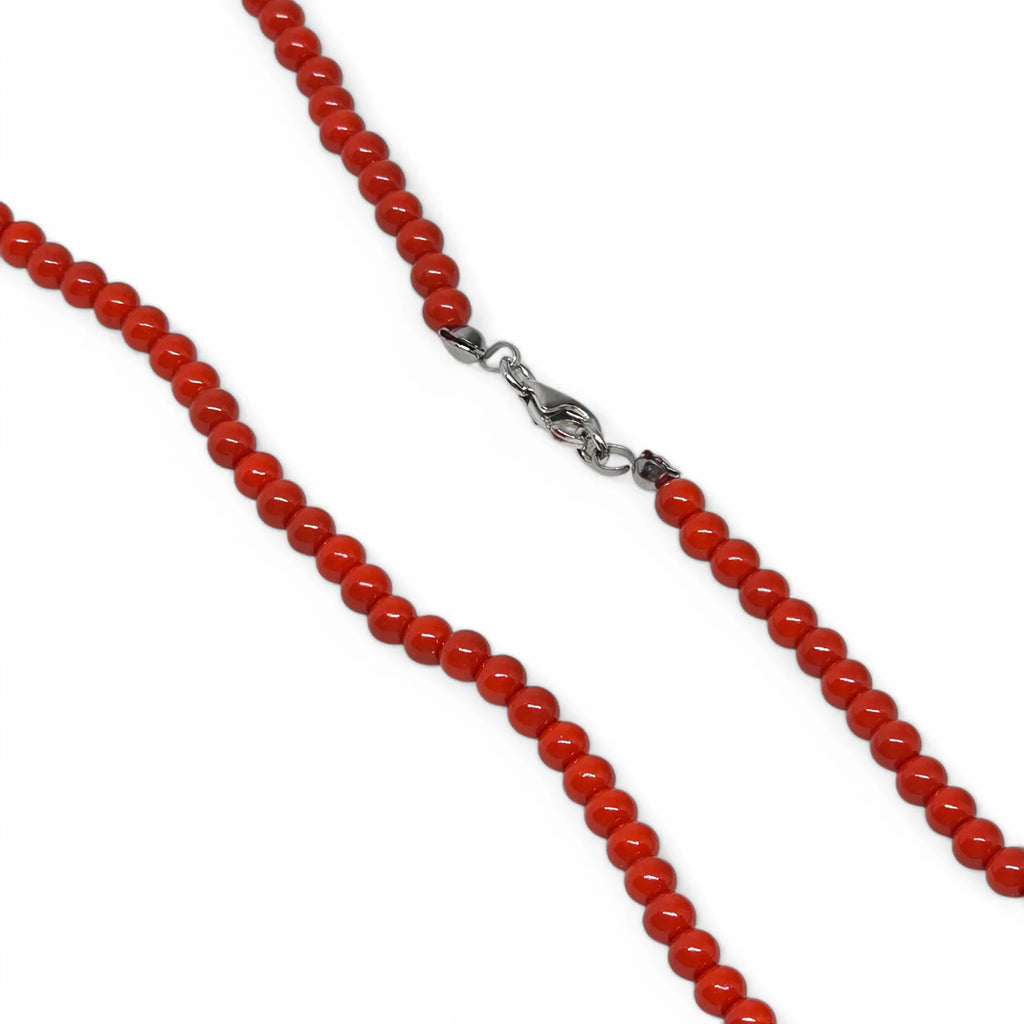 Collana in argento con perle di pasta di corallo rosso 4mm