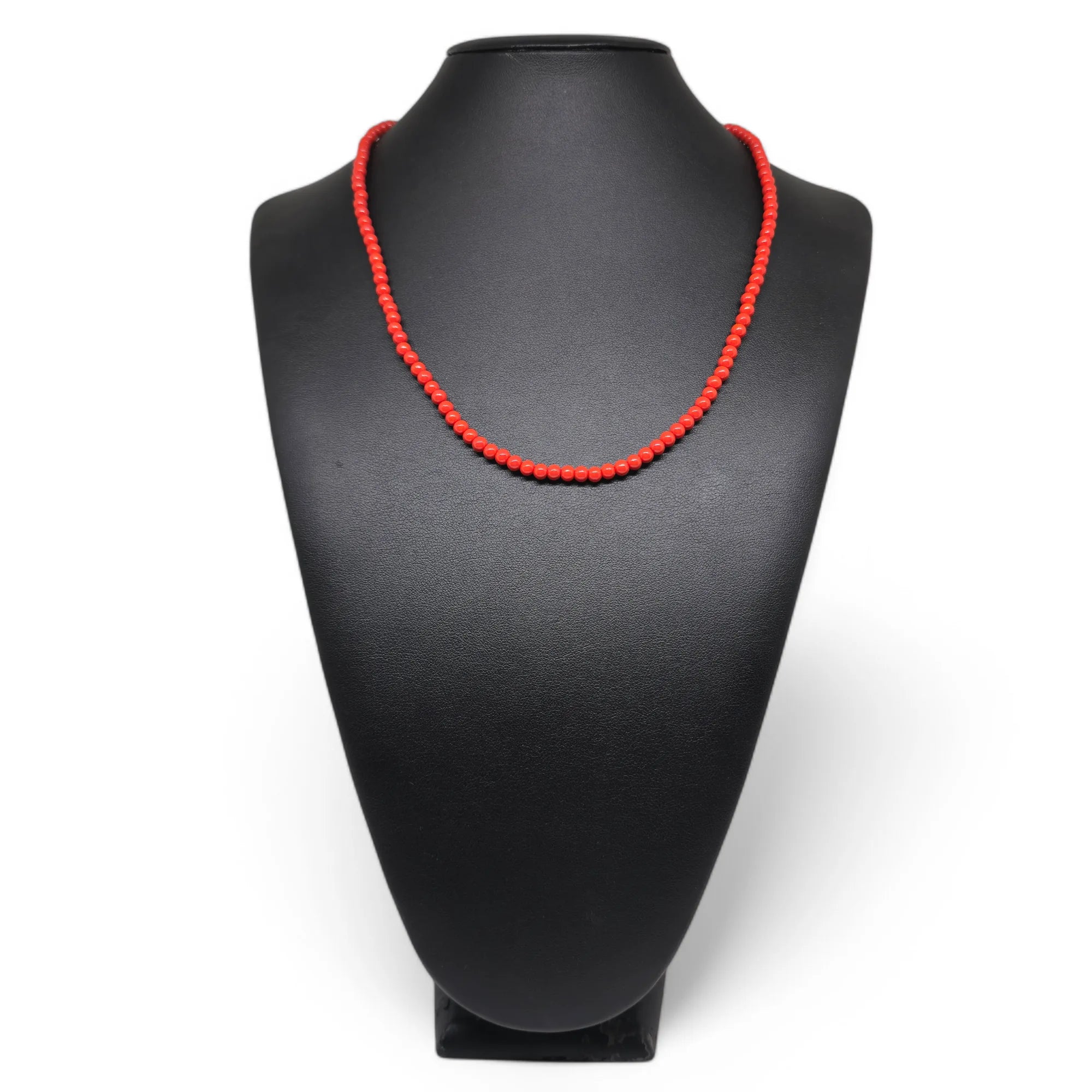 Collana in argento con perle di pasta di corallo rosso 4mm