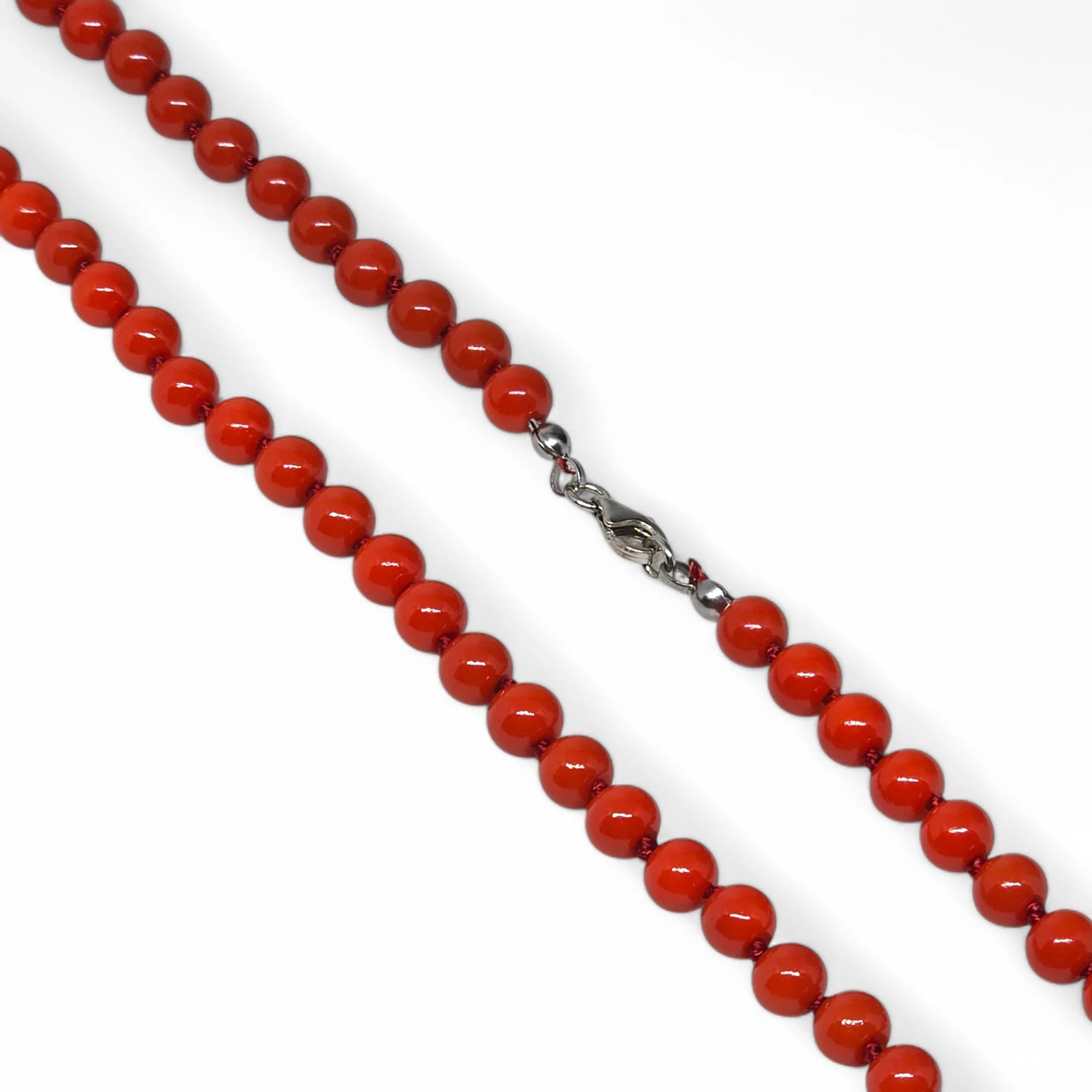 Collana in argento con perle di pasta di corallo rosso 6mm