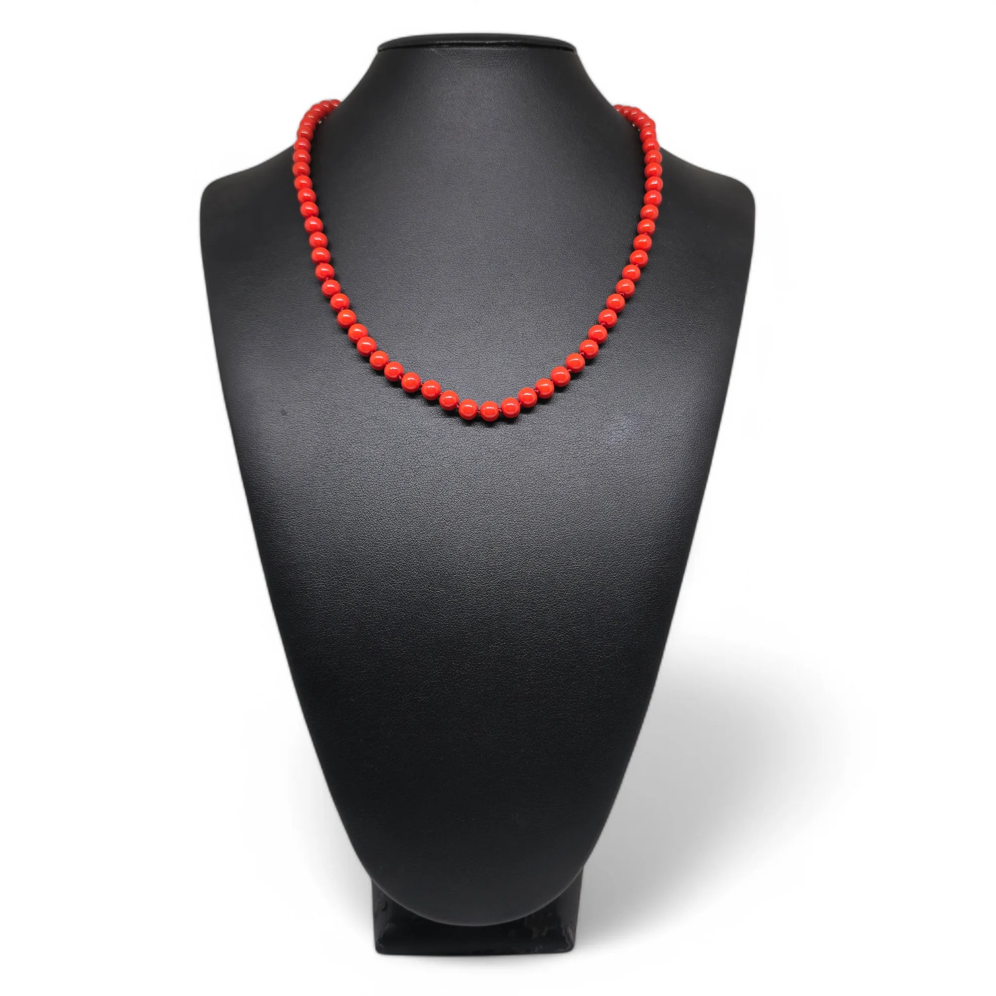 Collana in argento con perle di pasta di corallo rosso 6mm