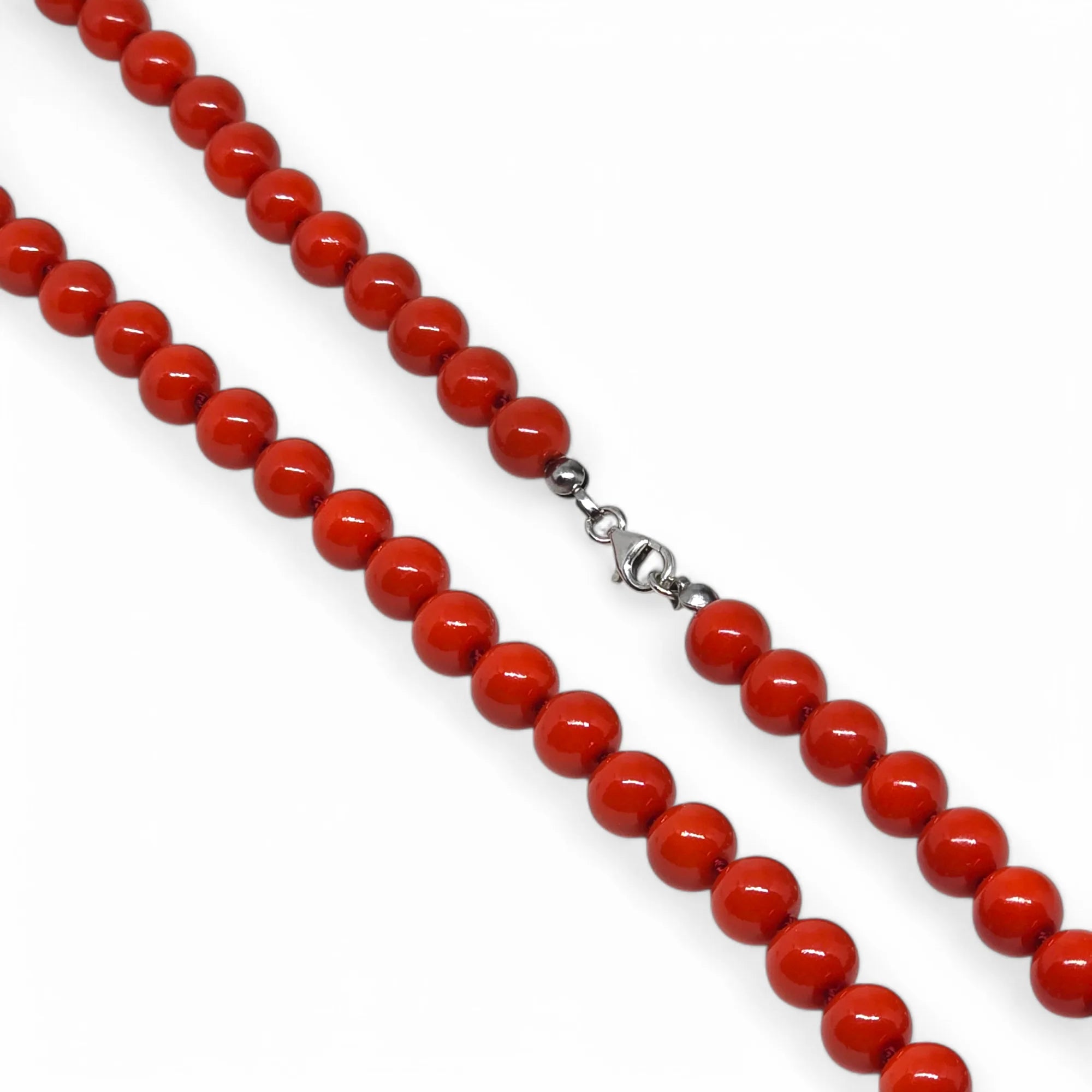 Collana in argento con perle di pasta di corallo rosso 8mm