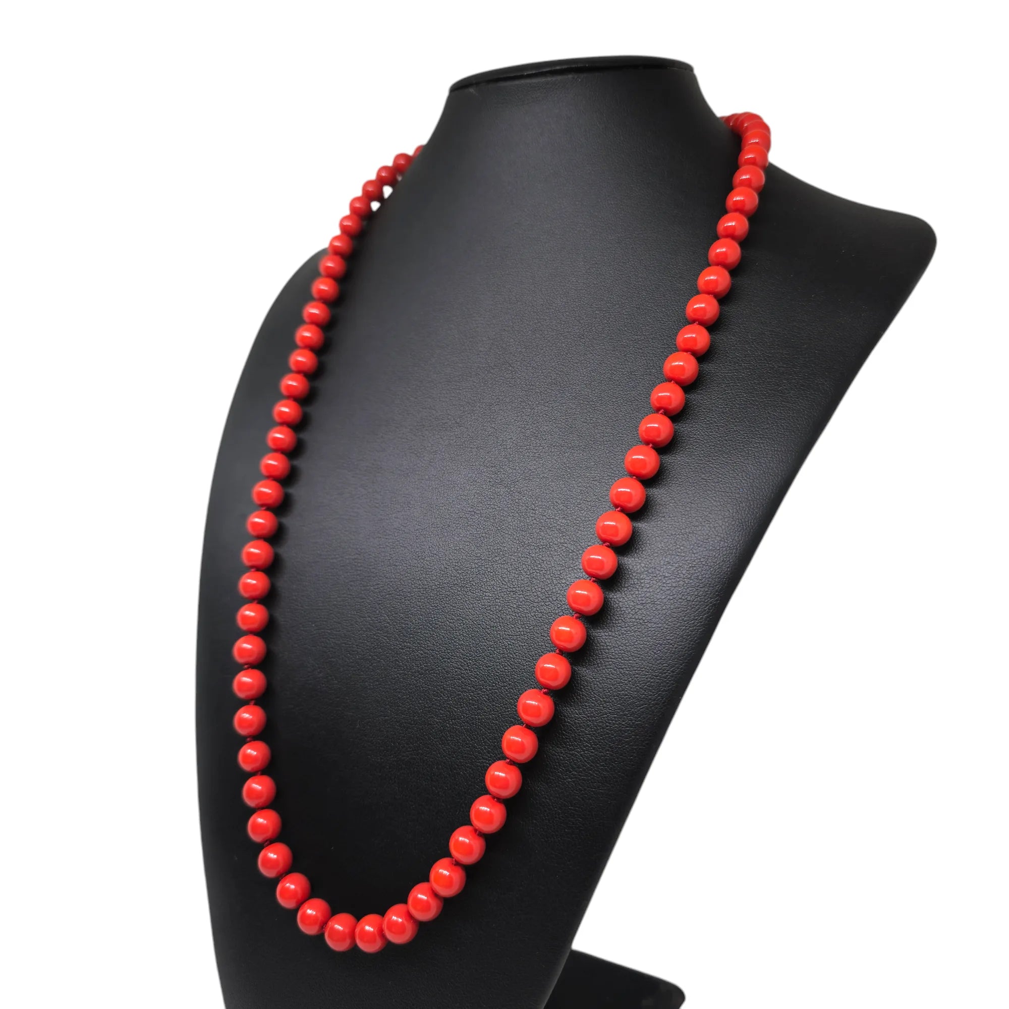 Collana in argento con perle di pasta di corallo rosso 8mm