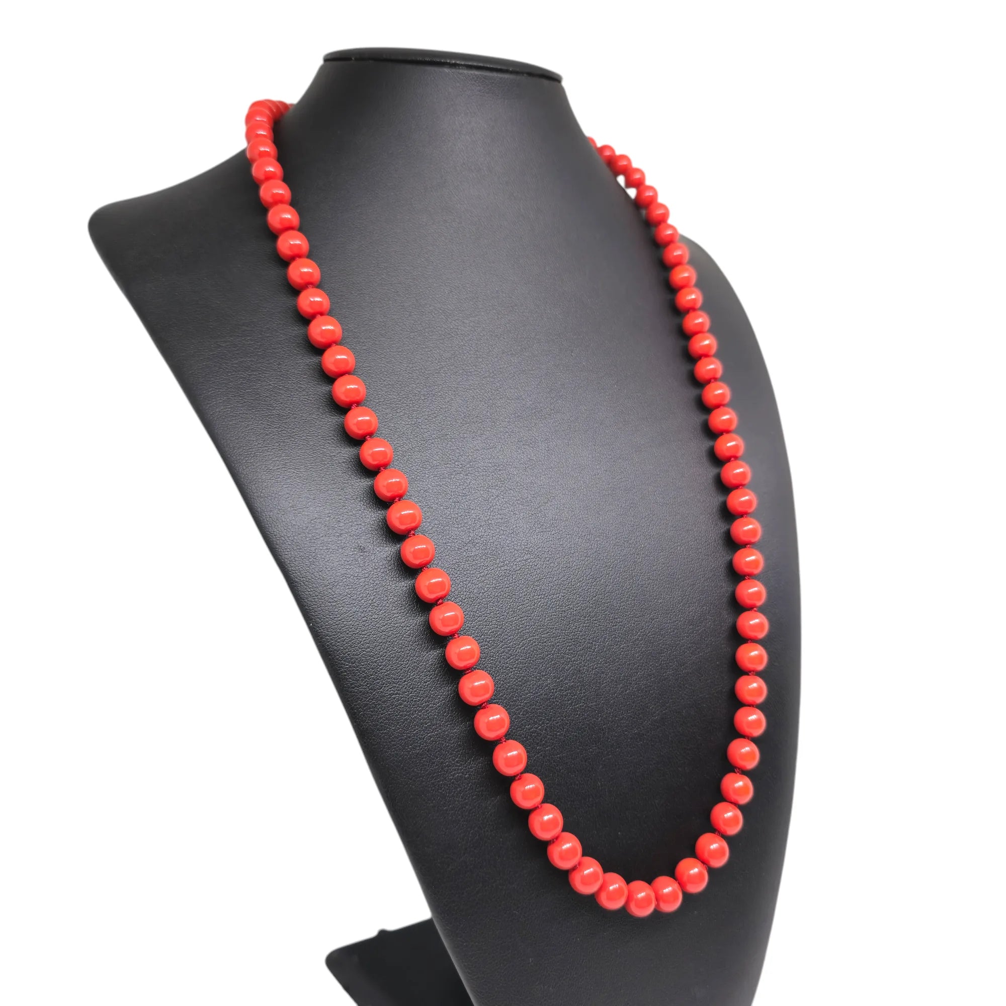 Collana in argento con perle di pasta di corallo rosso 8mm