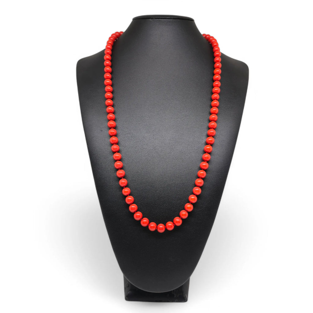 Collana in argento con perle di pasta di corallo rosso 8mm
