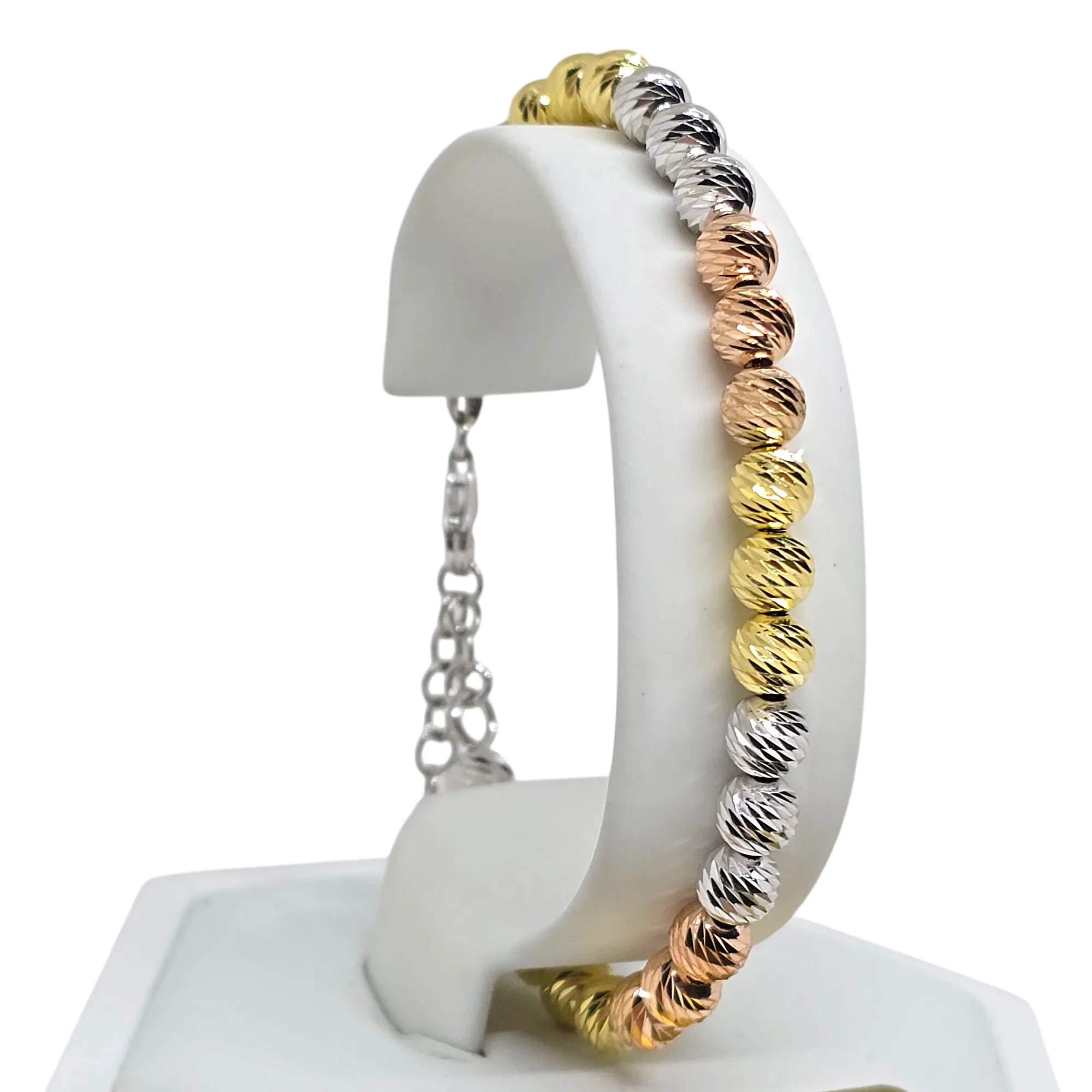 Bracciale in Argento 925 con Sfere Zigrinate Tricolore