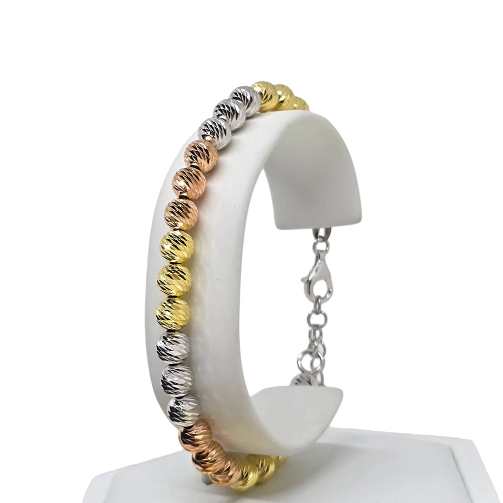 Armband aus 925er Silber mit dreifarbigen, geriffelten Kugeln