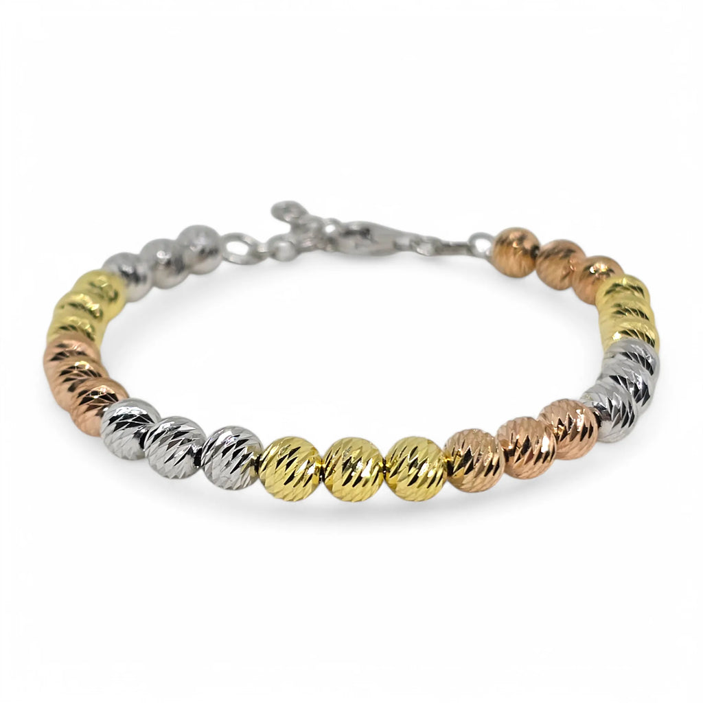 Armband aus 925er Silber mit dreifarbigen, geriffelten Kugeln