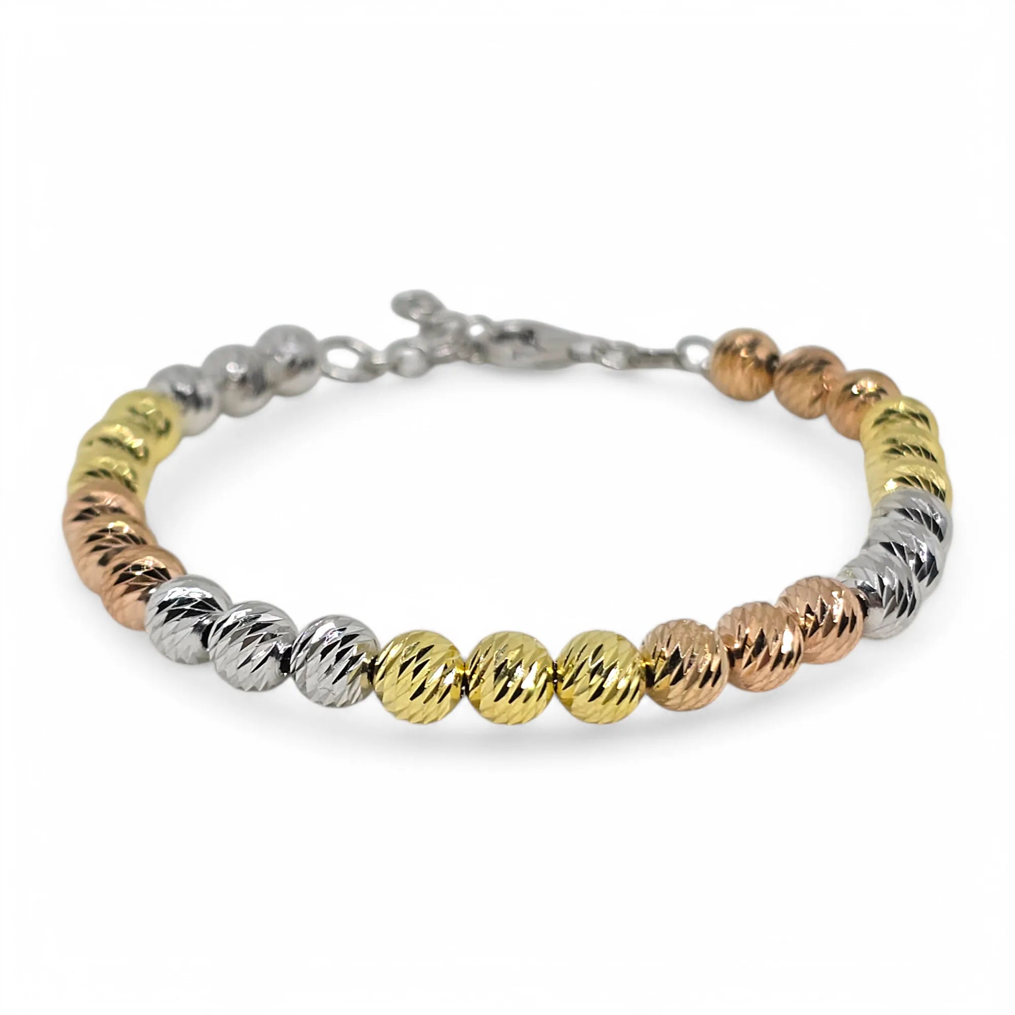 Bracciale in Argento 925 con Sfere Zigrinate Tricolore