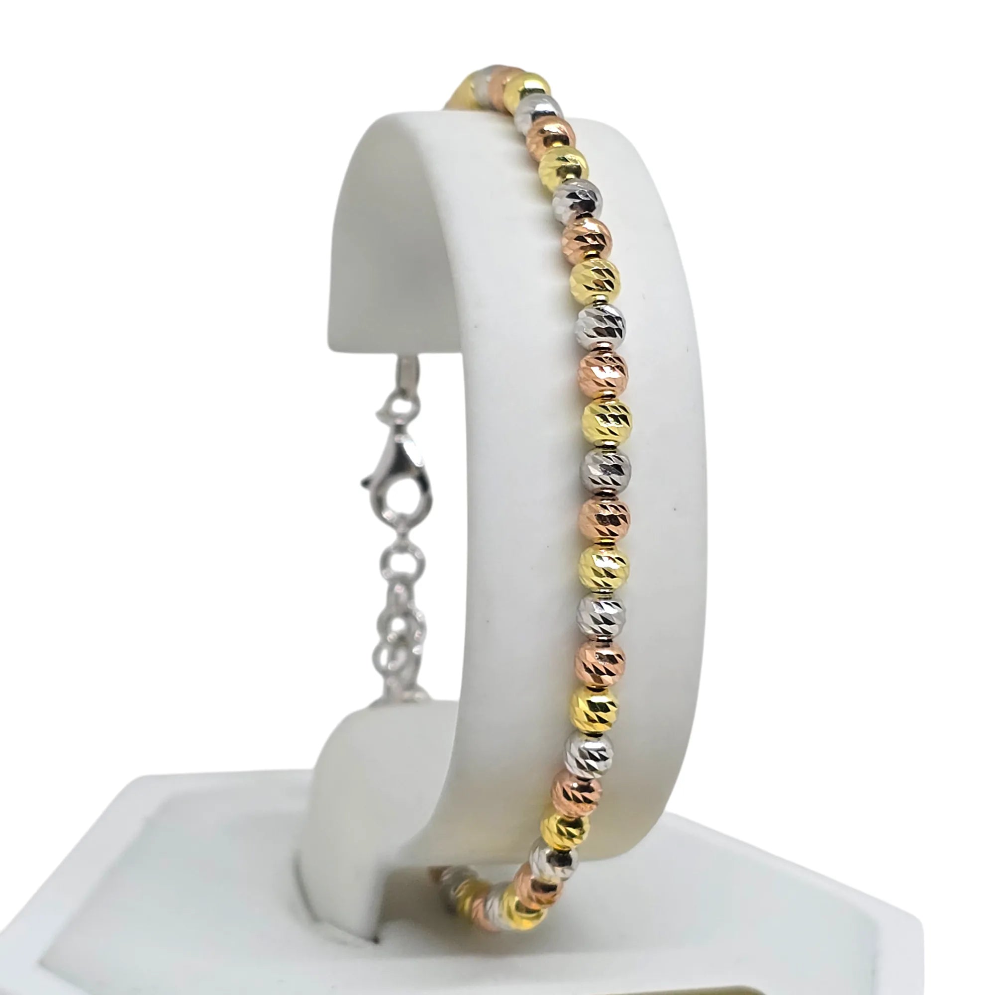 Armband aus 925er Silber mit dreifarbigen, geriffelten Kugeln