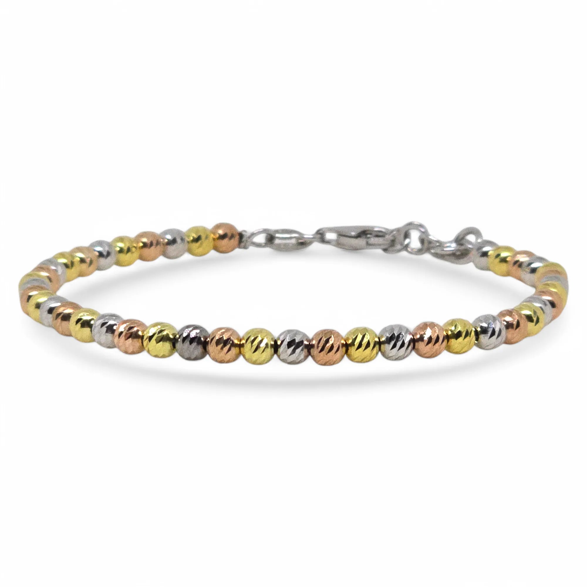 Armband aus 925er Silber mit dreifarbigen, geriffelten Kugeln