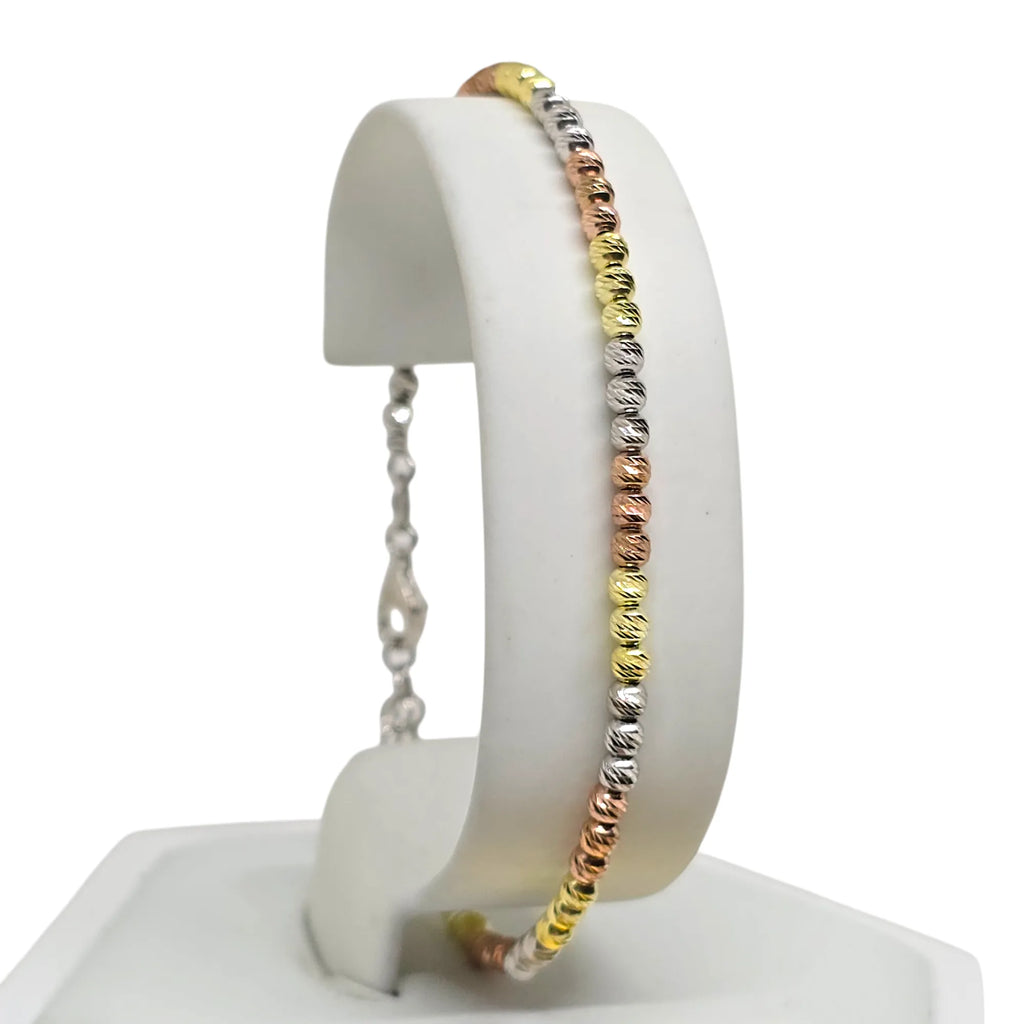 Armband aus 925er Silber mit dreifarbigen, geriffelten Kugeln