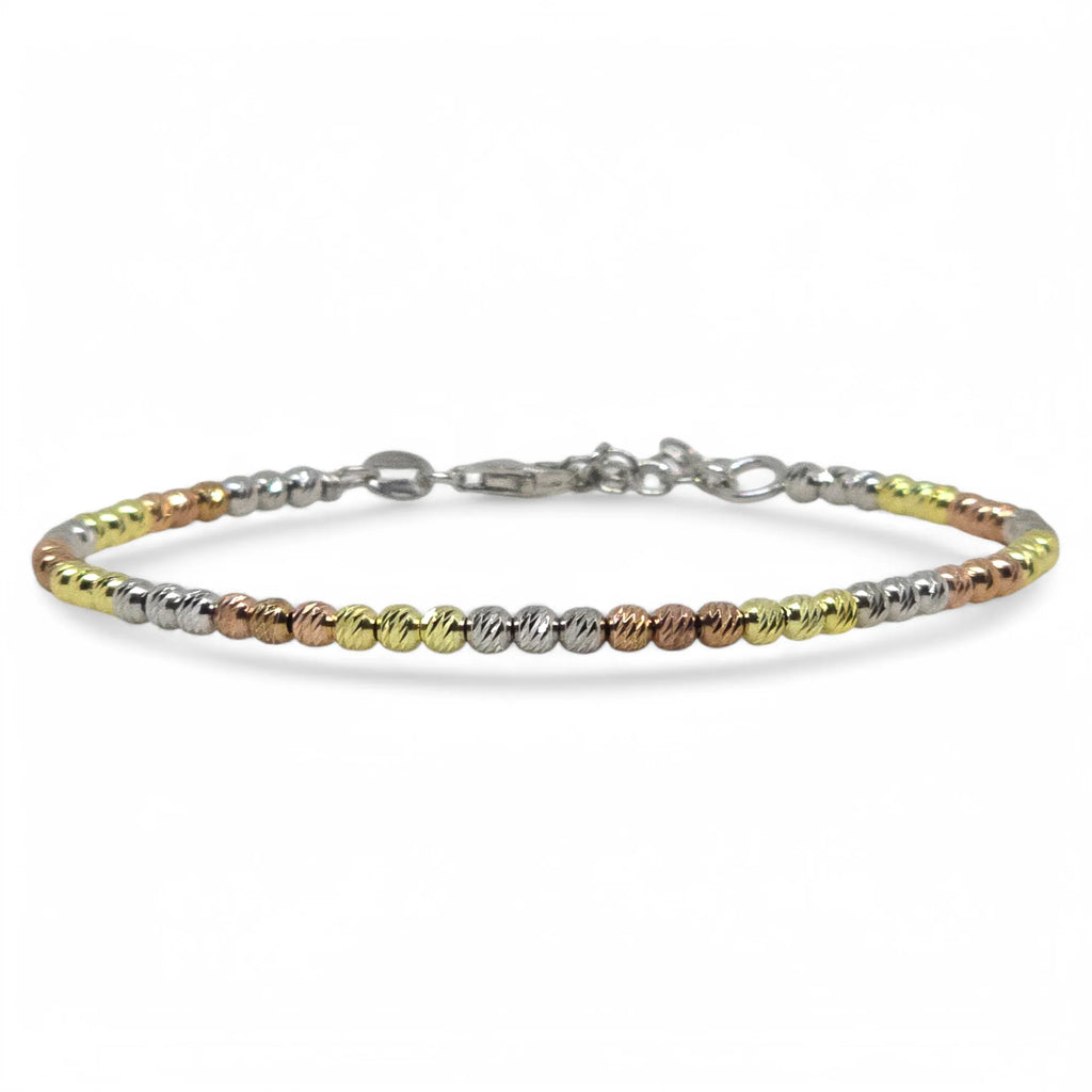 Armband aus 925er Silber mit dreifarbigen, geriffelten Kugeln