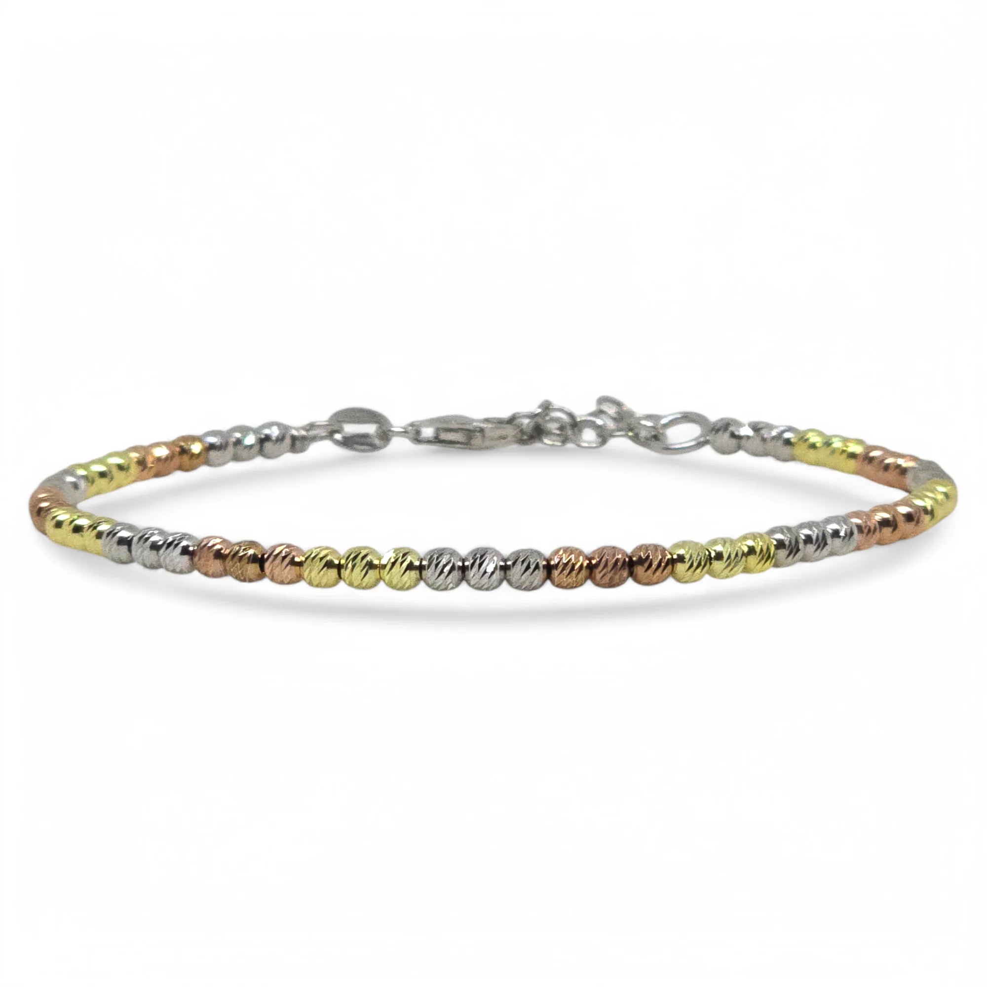 Armband aus 925er Silber mit dreifarbigen, geriffelten Kugeln
