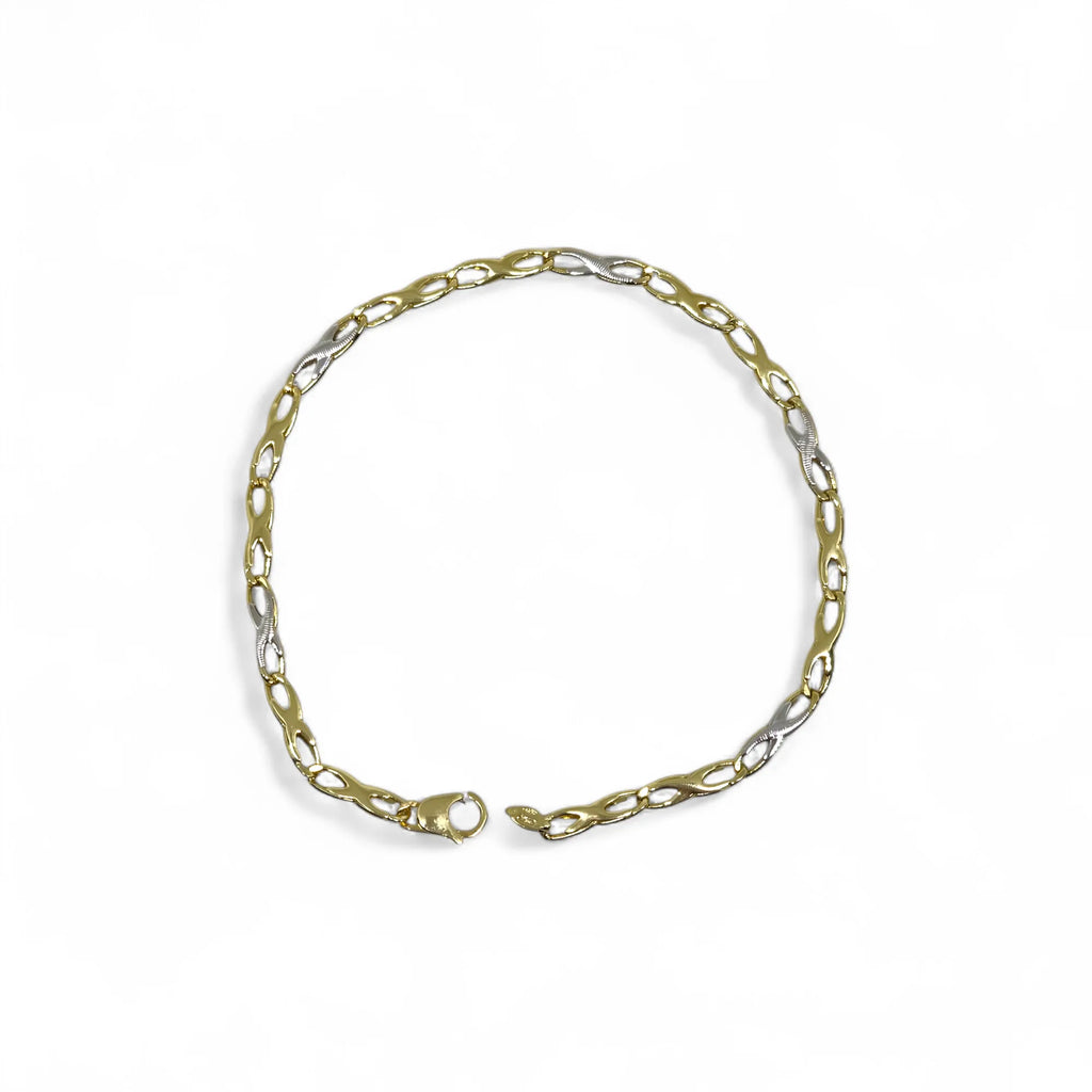 Bracciale uomo in oro giallo e bianco 18 carati con maglia intrecciata piatta