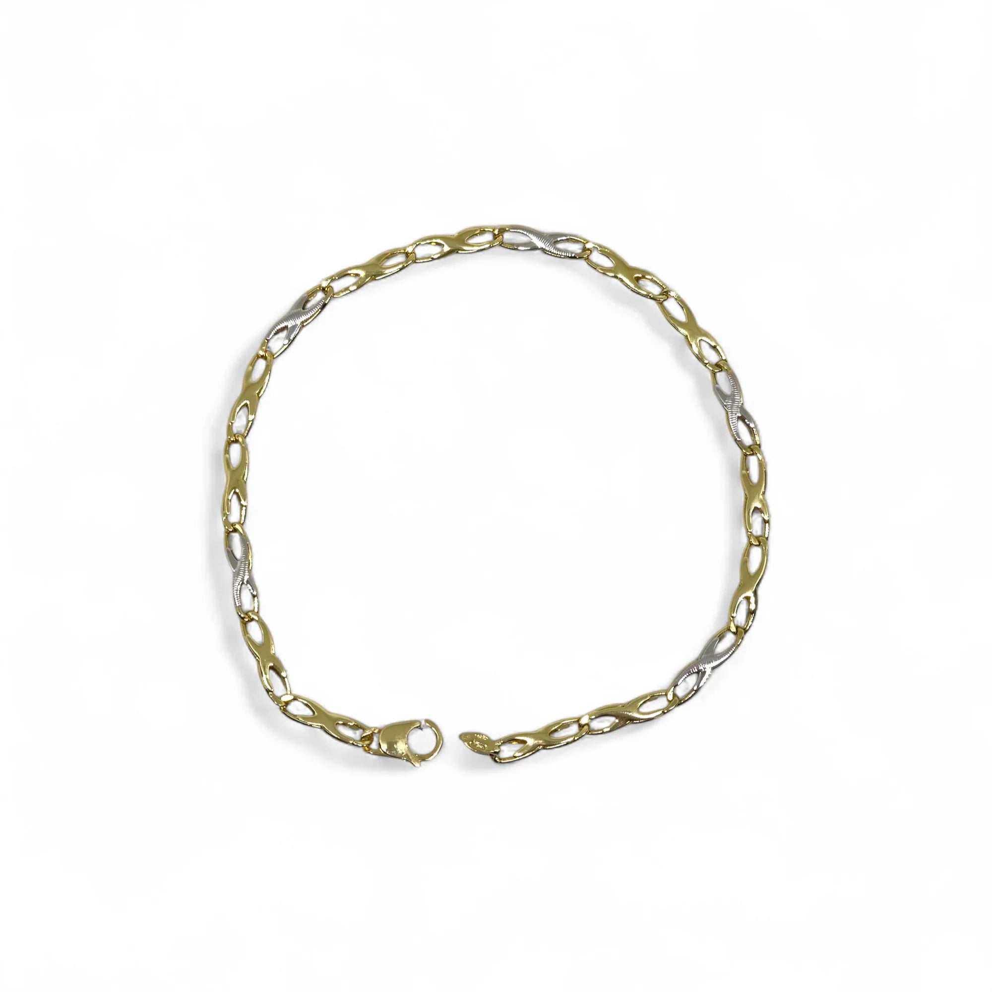 Bracciale uomo in oro giallo e bianco 18 carati con maglia intrecciata piatta