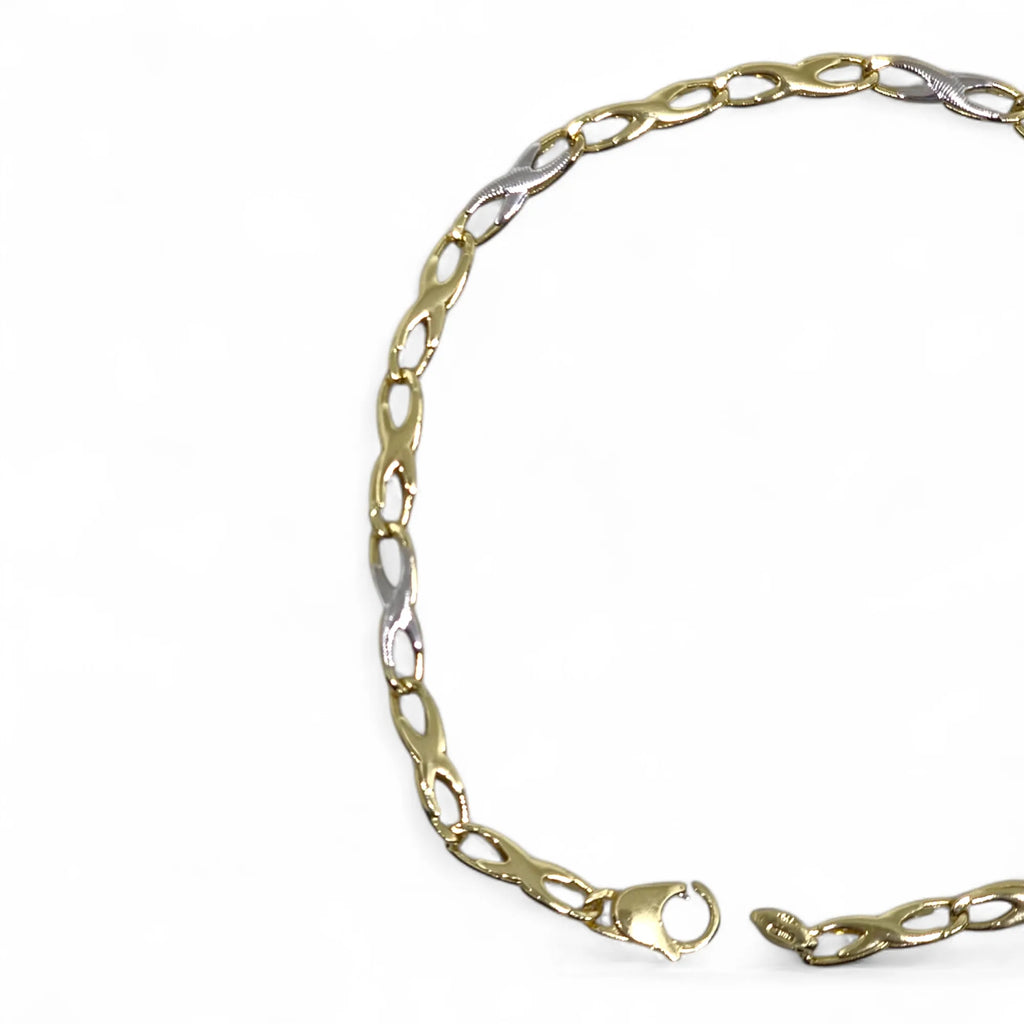 Bracciale uomo in oro giallo e bianco 18 carati con maglia intrecciata piatta