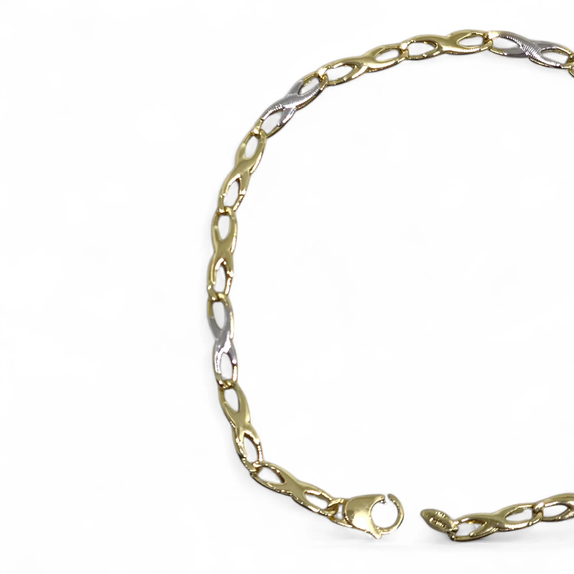 Bracciale uomo in oro giallo e bianco 18 carati con maglia intrecciata piatta