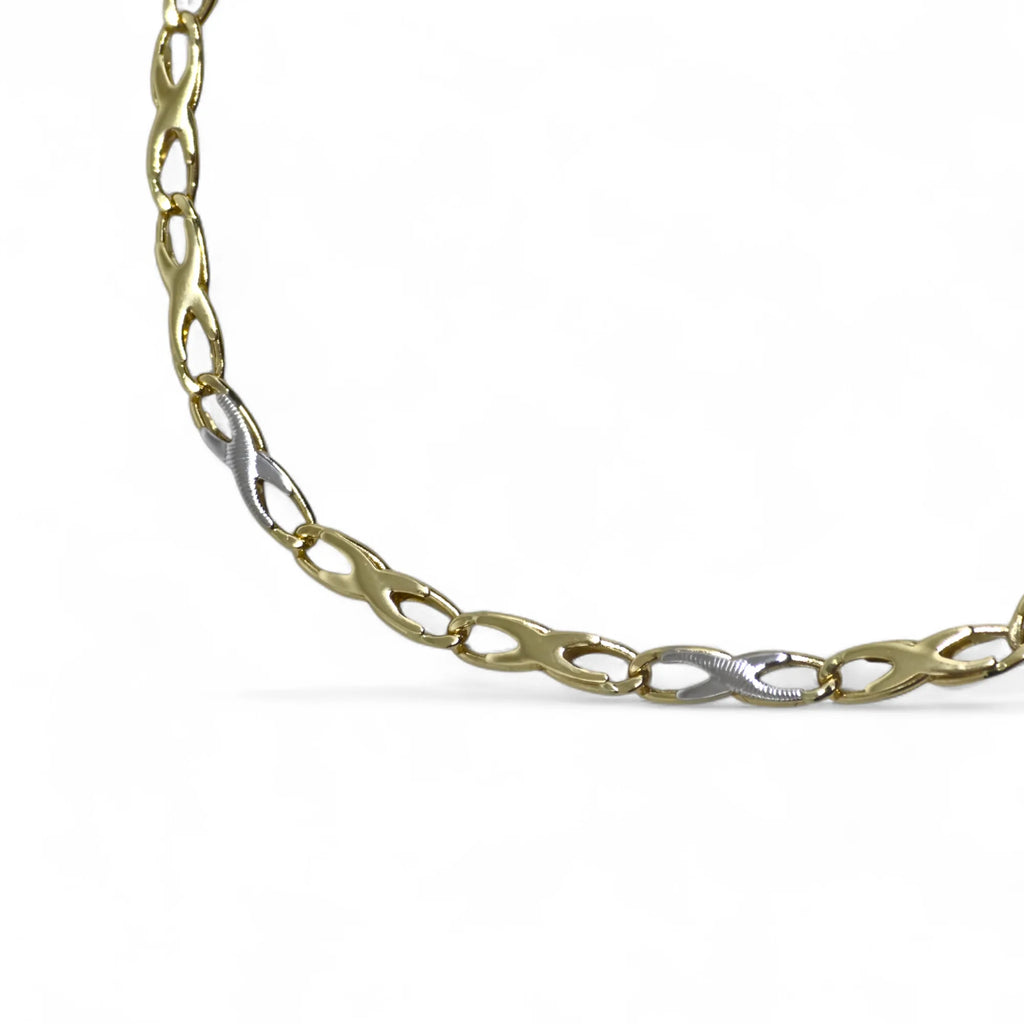 Bracciale uomo in oro giallo e bianco 18 carati con maglia intrecciata piatta