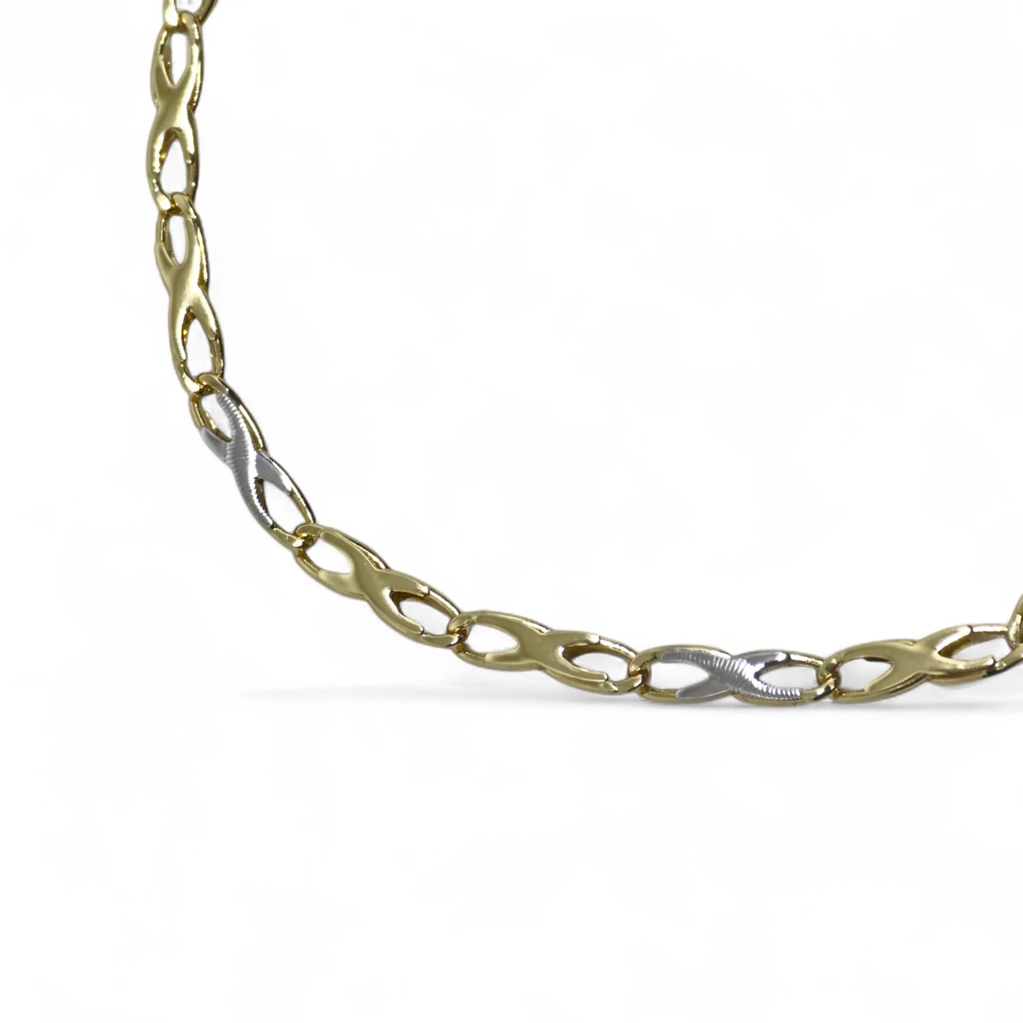 Bracciale uomo in oro giallo e bianco 18 carati con maglia intrecciata piatta