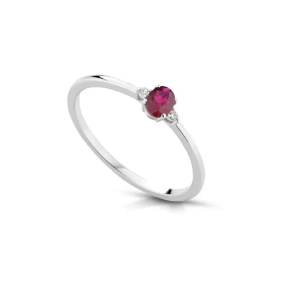Anello donna PG gioielli in oro bianco, diamanti e rubino