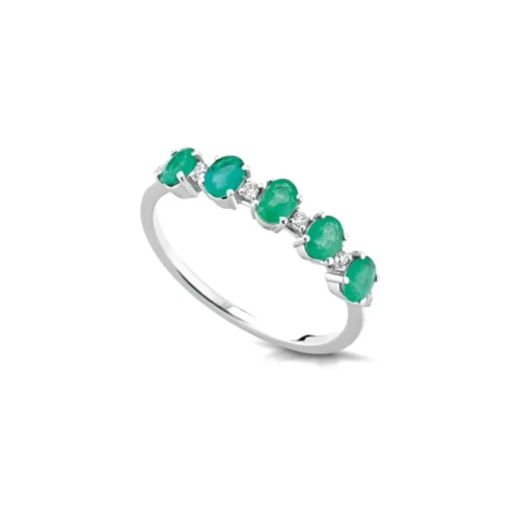 Anello donna PG gioielli veretta in oro bianco, diamanti e smeraldi