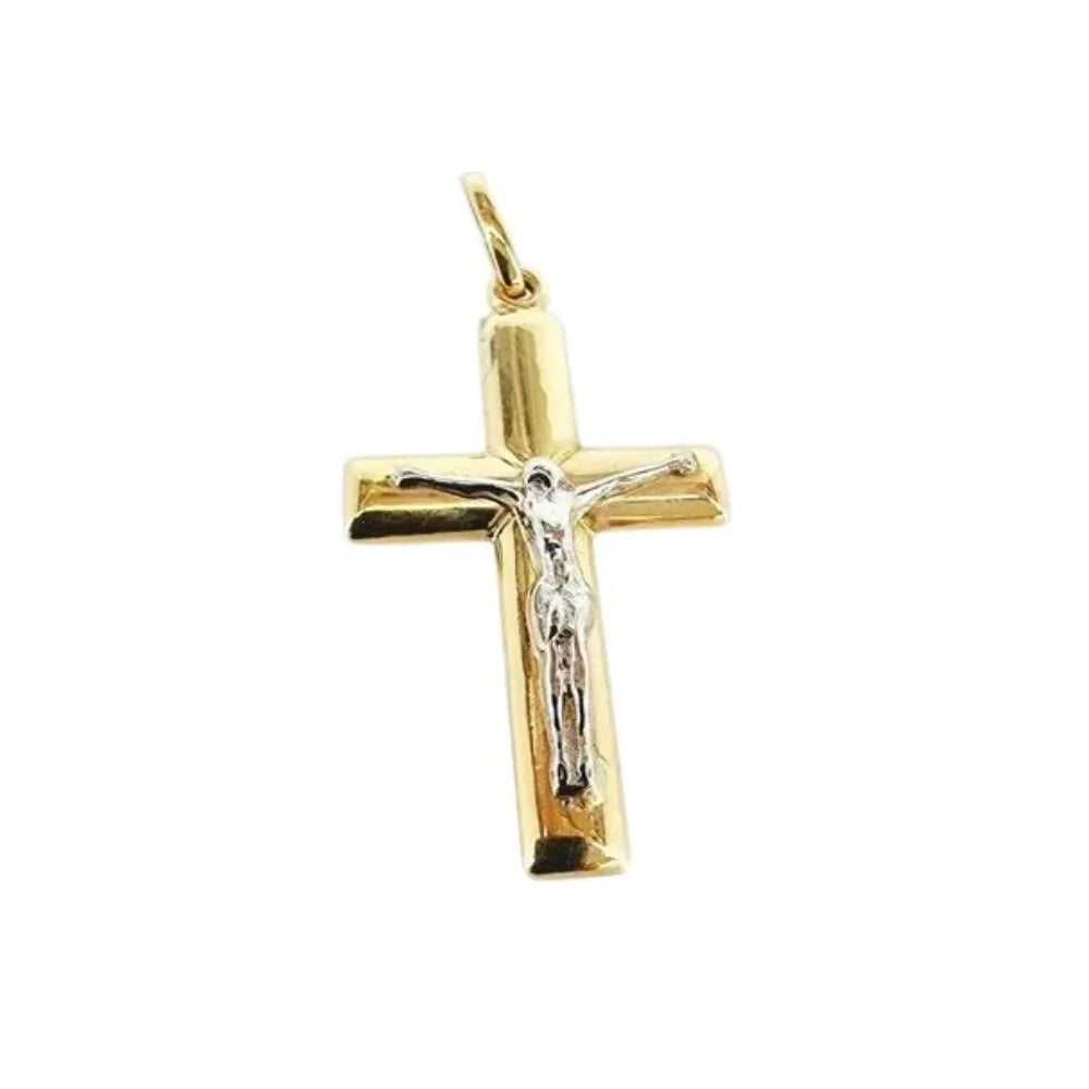 Ciondolo croce in oro giallo 9 carati con cristo bianco Igold