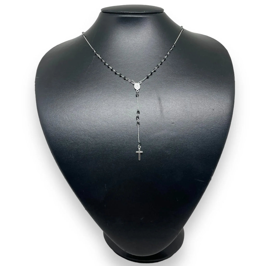 Rosario bianco nero 18 carati misura 60cm