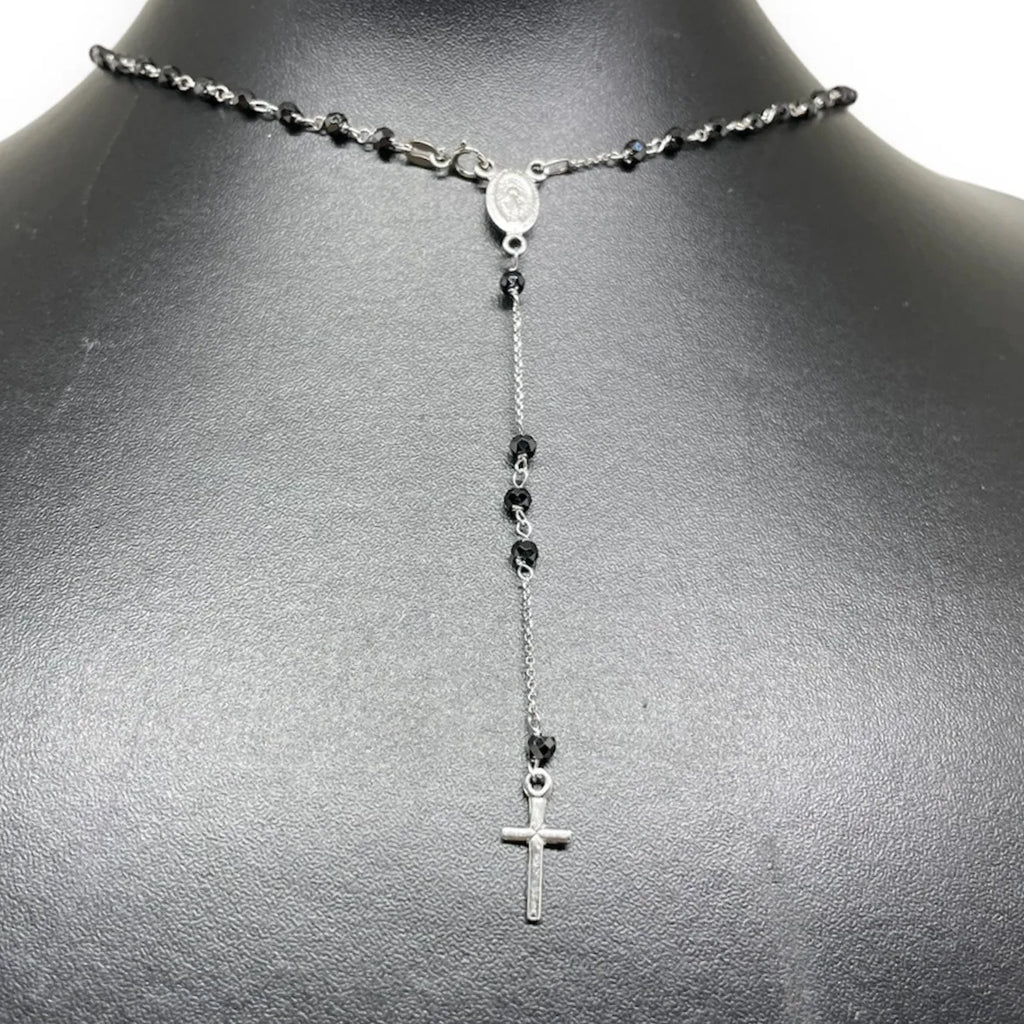 Rosario bianco nero 18 carati misura 60cm