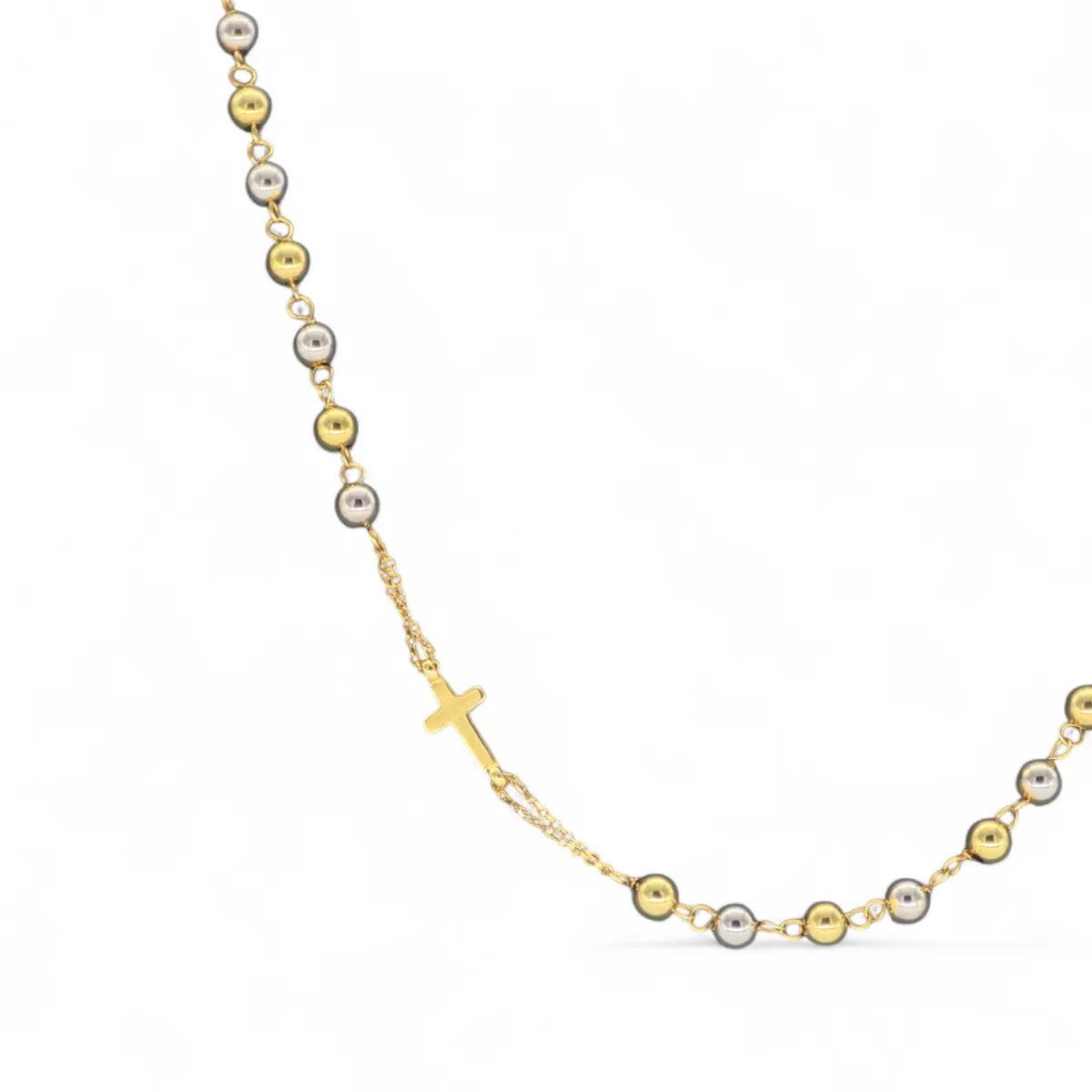 Rosario girocollo in oro giallo 18Kt con sfere lisce bicolore