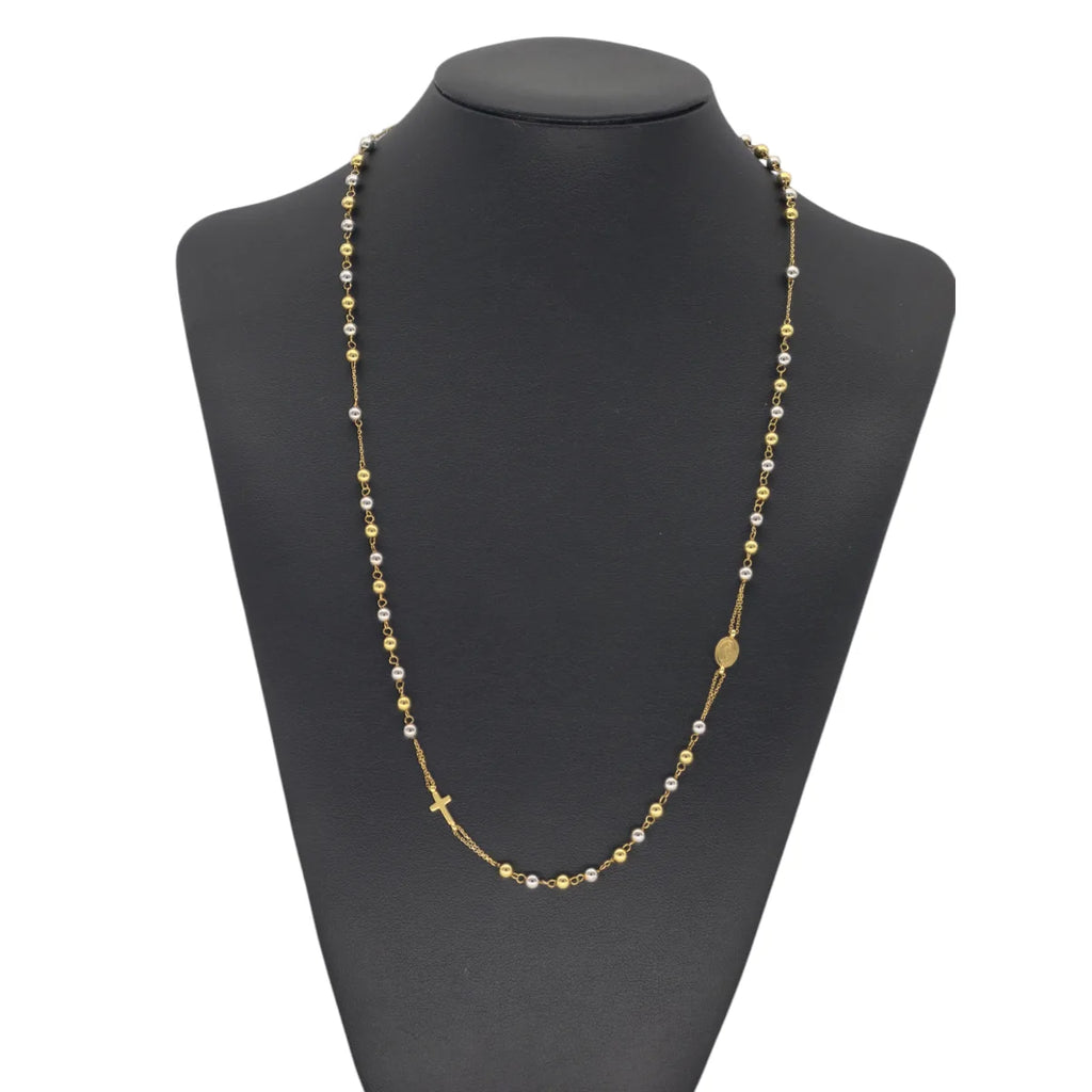 Rosario girocollo in oro giallo 18Kt con sfere lisce bicolore